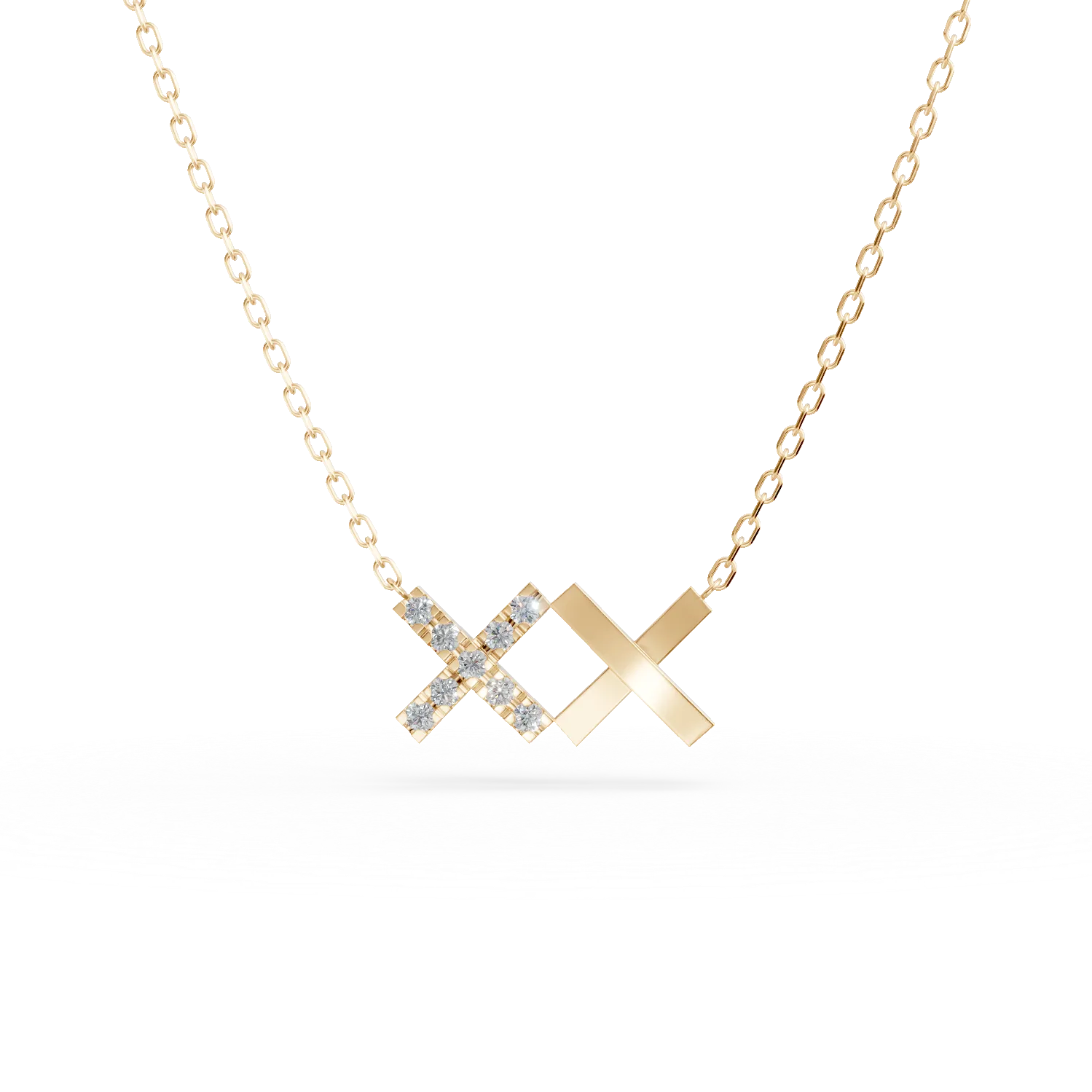 Lant cu pandantive cruci din aur galben cu diamante de 0.05ct create in laborator