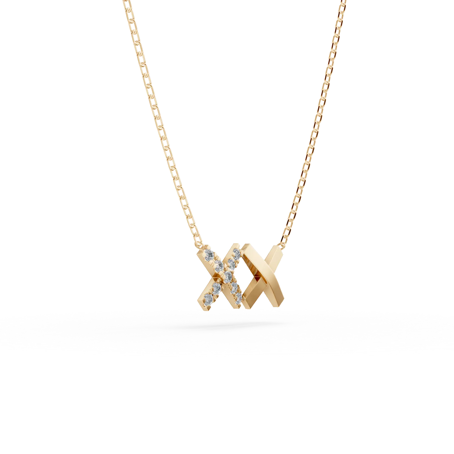 Lant cu pandantive cruci din aur galben cu diamante de 0.05ct create in laborator