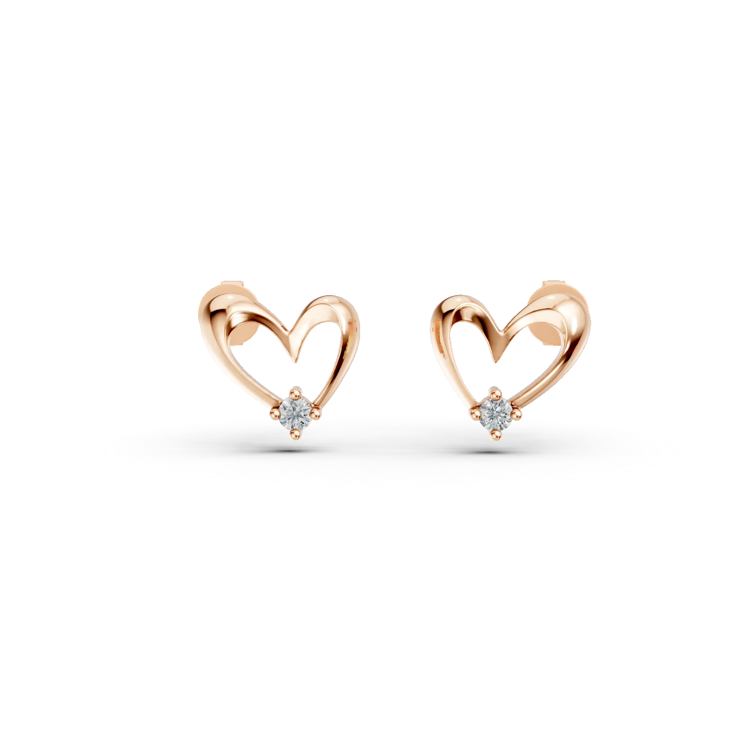 Cercei inimioara din aur roz cu diamante de 0.04ct create in laborator