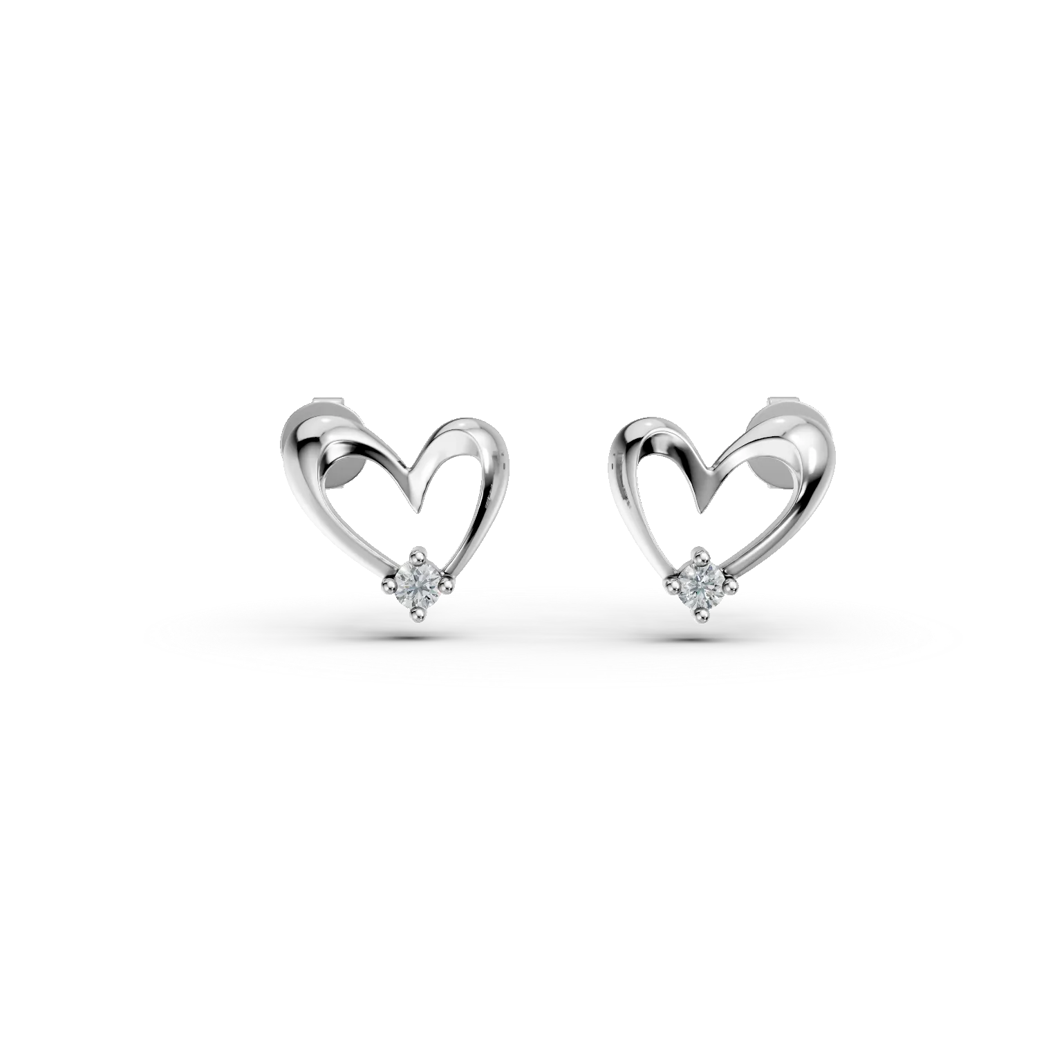 Cercei inimioare din aur alb cu diamante de 0.04ct create in laborator