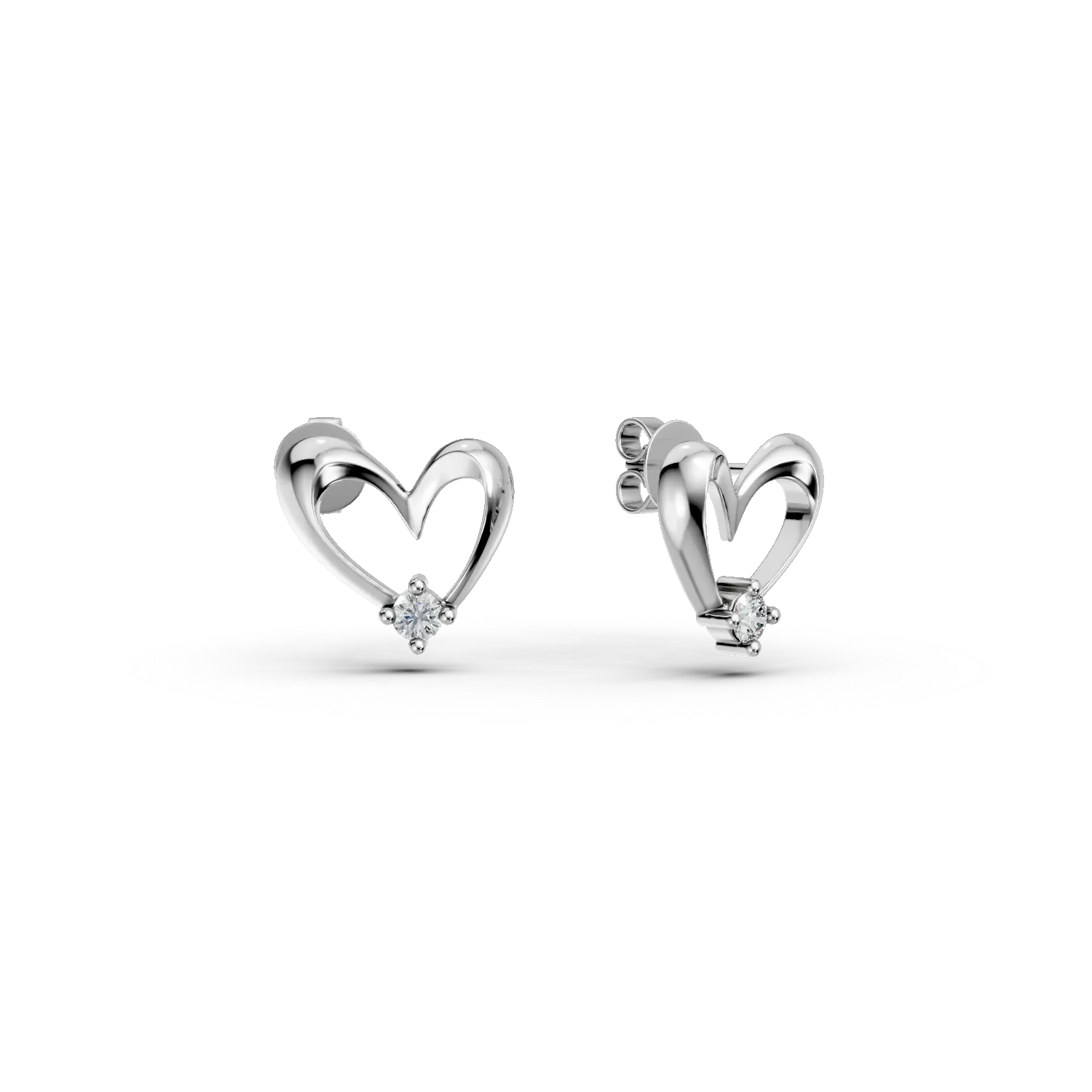 Cercei inimioare din aur alb cu diamante de 0.04ct create in laborator