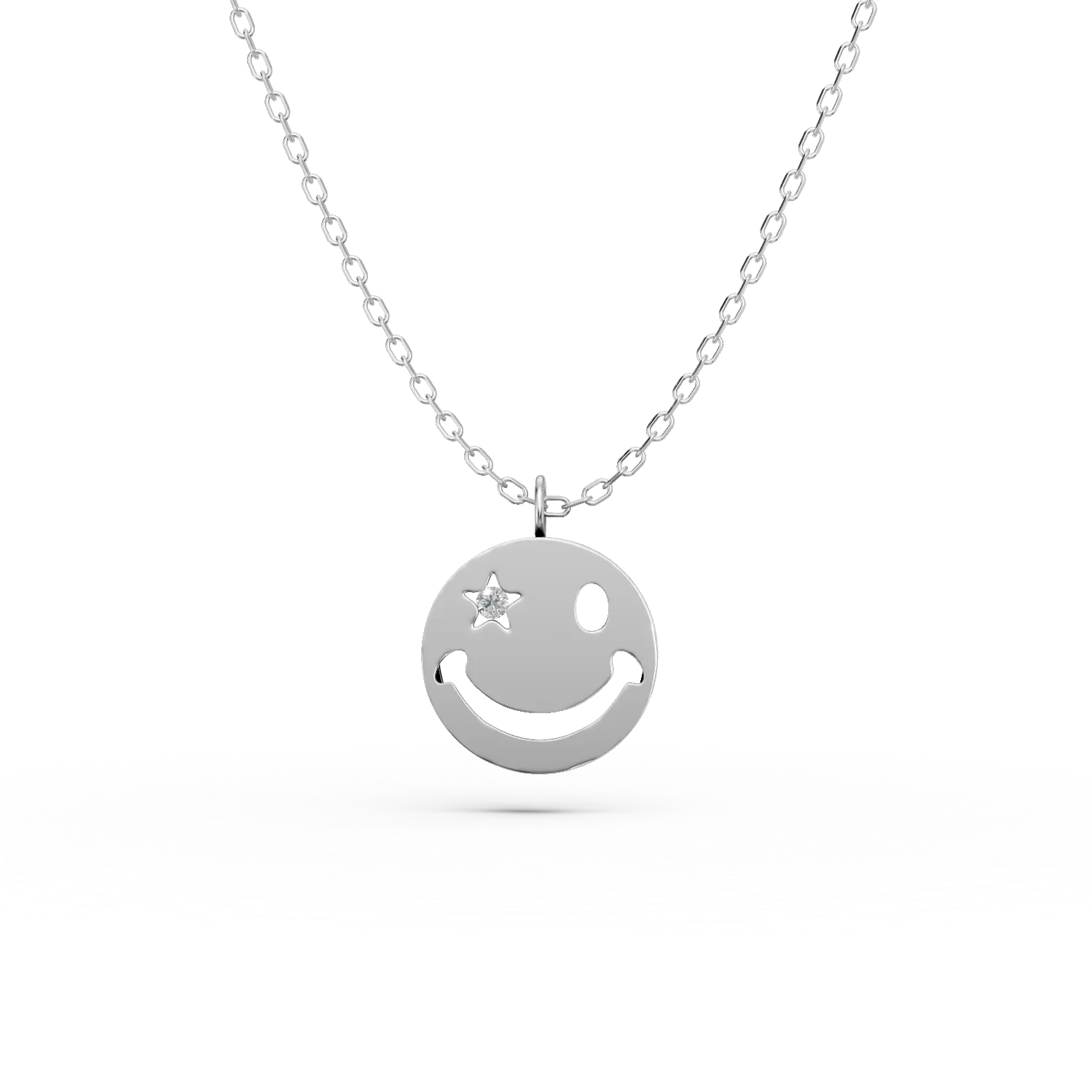 Lant cu pandantiv smiley din aur alb cu diamant de 0.01ct creat in laborator