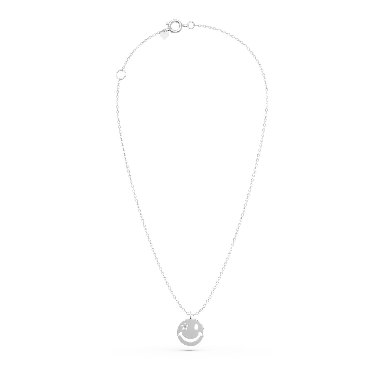Lant cu pandantiv smiley din aur alb cu diamant de 0.01ct creat in laborator - imagine 2