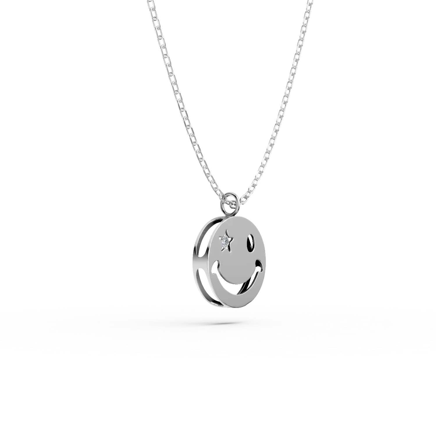 Lant cu pandantiv smiley din aur alb cu diamant de 0.01ct creat in laborator - imagine 3