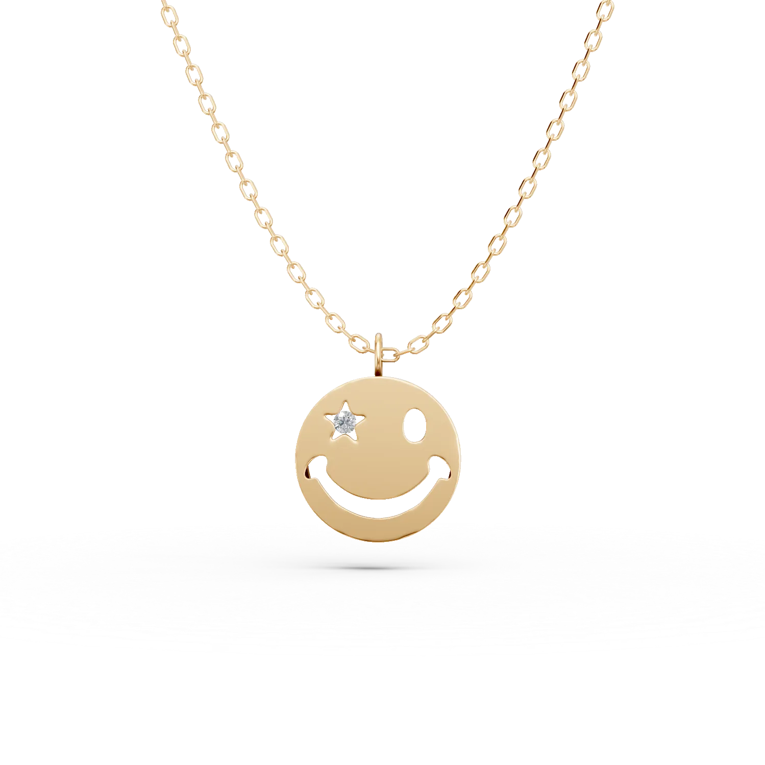 Lant cu pandantiv smiley din aur galben cu diamant de 0.01ct creat in laborator