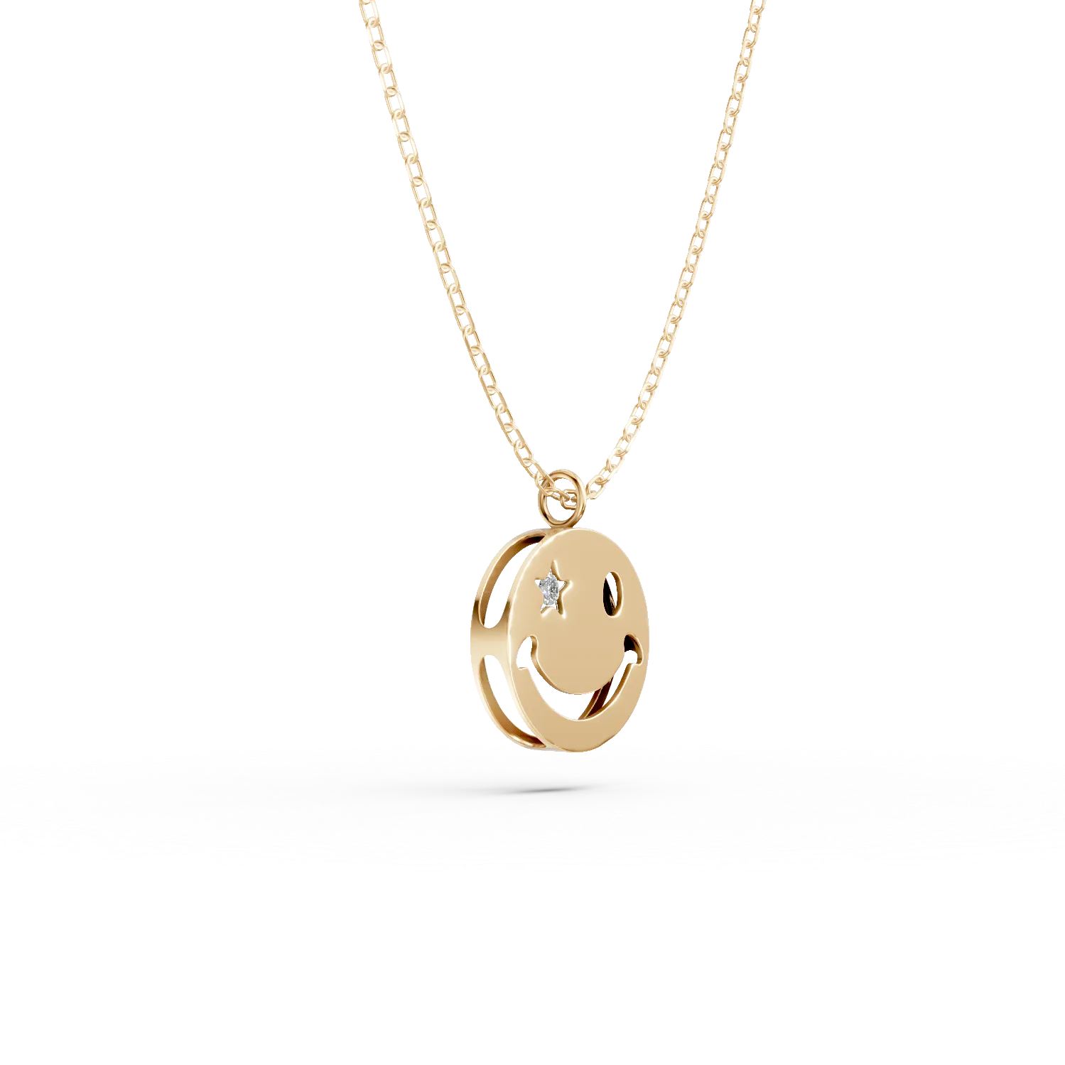 Lant cu pandantiv smiley din aur galben cu diamant de 0.01ct creat in laborator