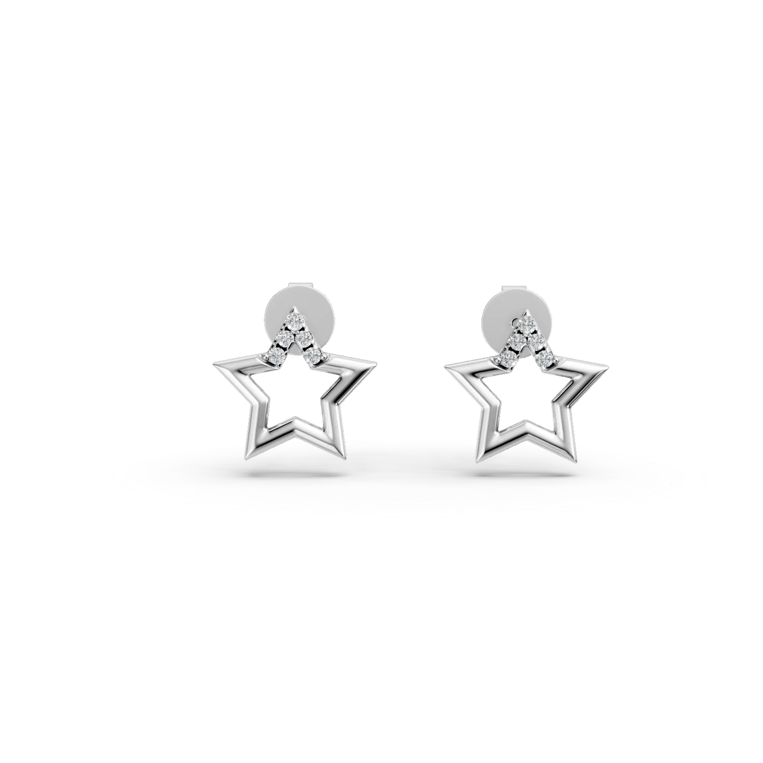 Cercei stelute din aur alb cu diamante de 0.03ct create in laborator