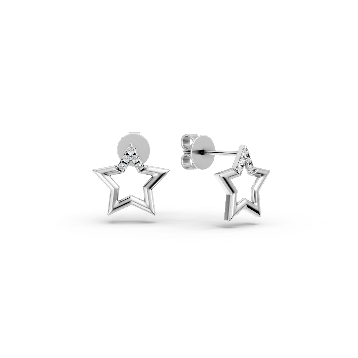 Cercei stelute din aur alb cu diamante de 0.03ct create in laborator