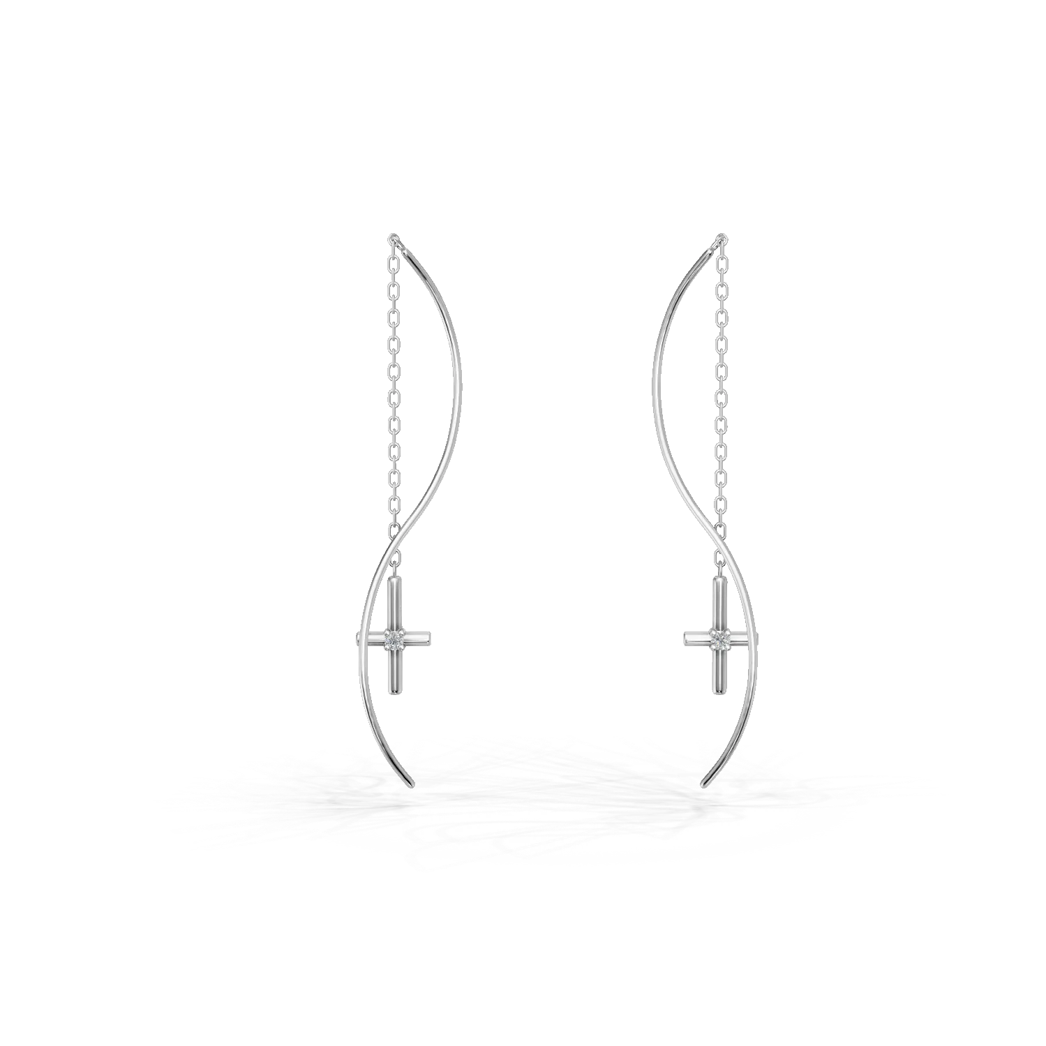 Cercei lungi cu cruciulite din aur alb cu diamante de 0.03ct create in laborator