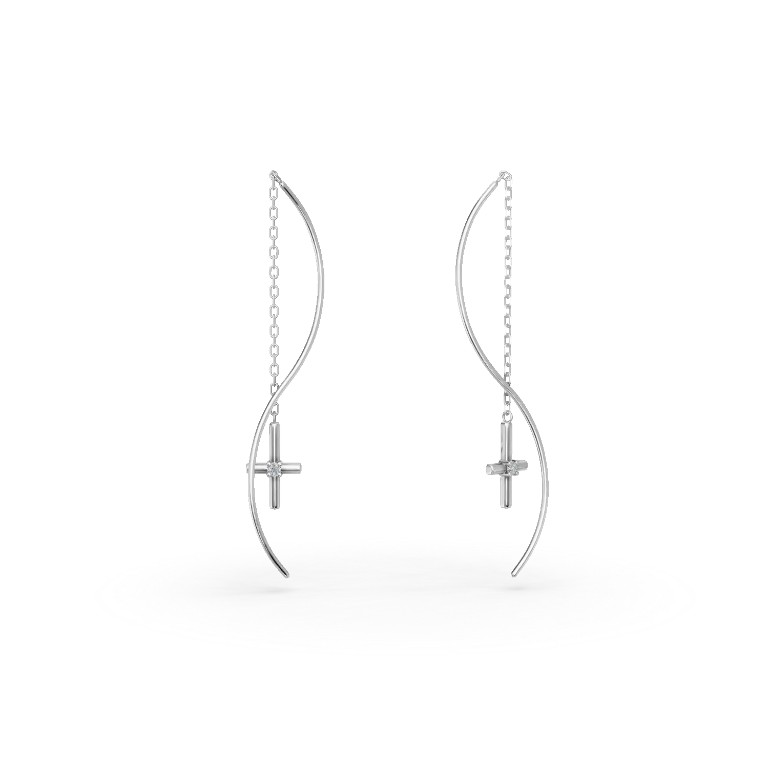 Cercei lungi cu cruciulite din aur alb cu diamante de 0.03ct create in laborator