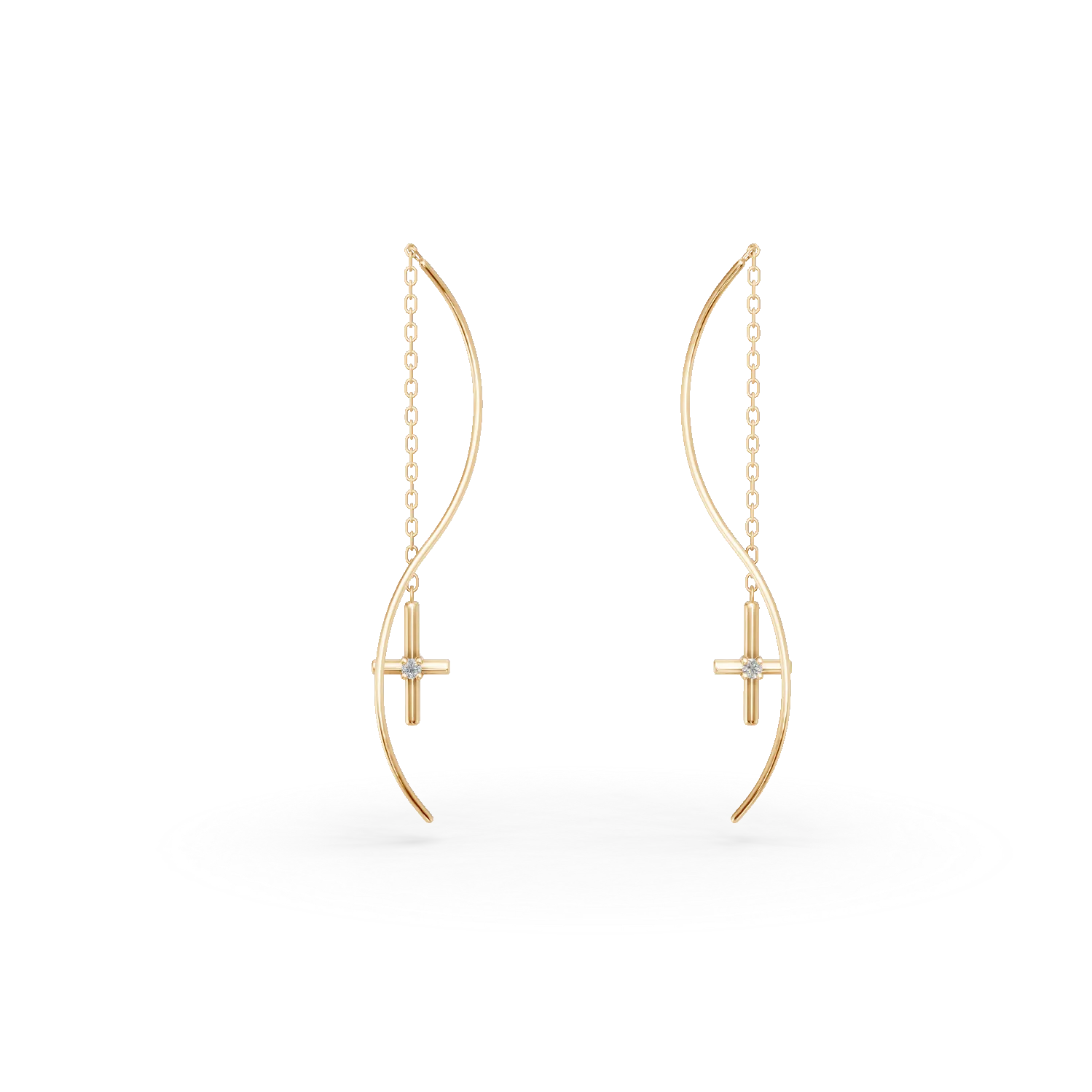 Cercei lungi cu cruciulite din aur galben cu diamante de 0.03ct create in laborator