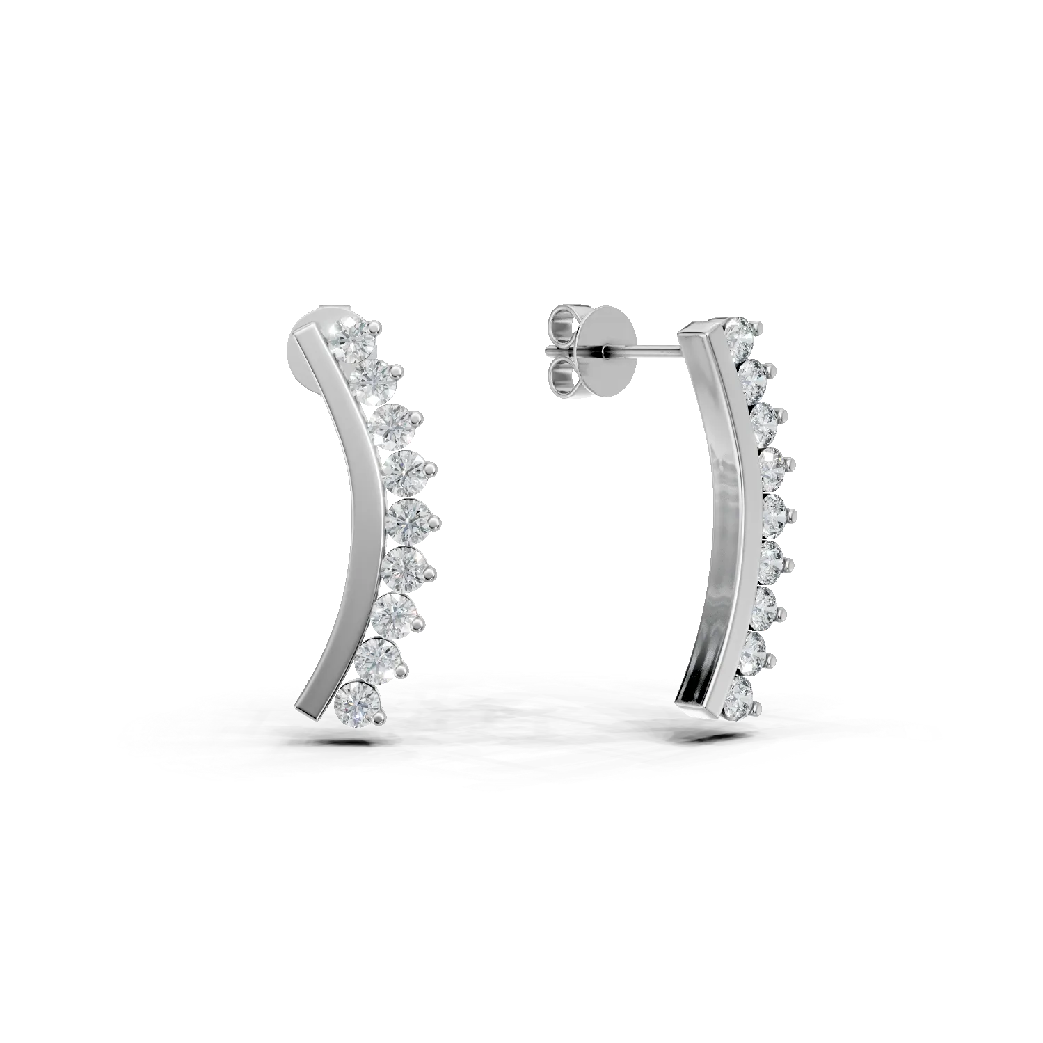 Cercei minimalisti din aur alb cu diamante de 0.1ct create in laborator