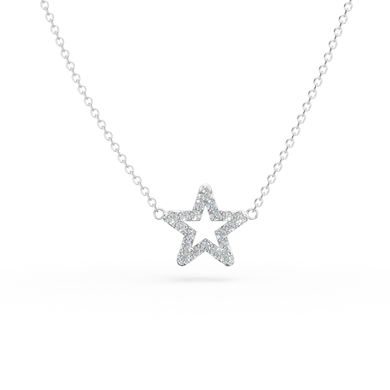 Lant cu pandantiv stea din aur alb cu zirconii
