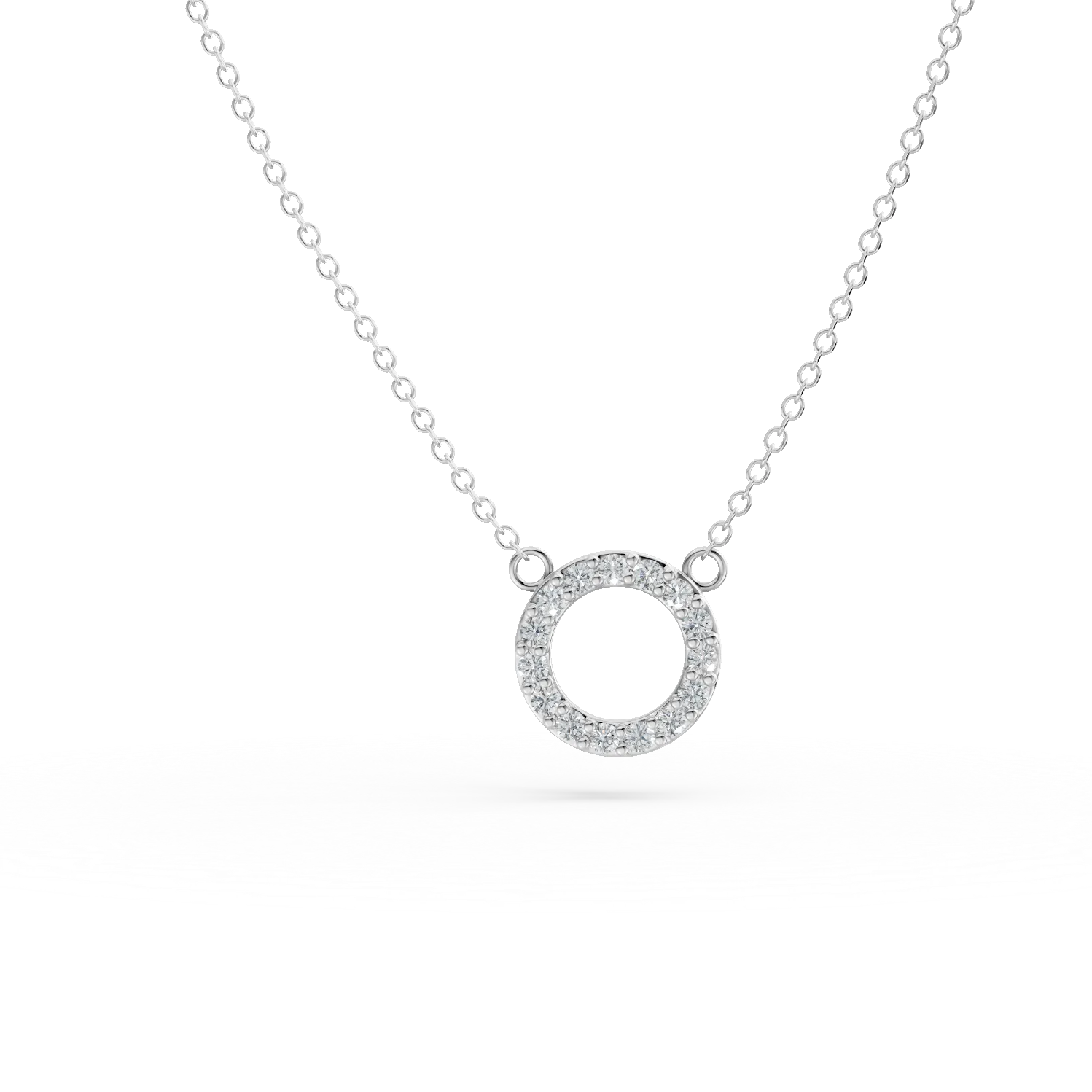 Lant cu pandantiv cerc din aur alb cu zirconii