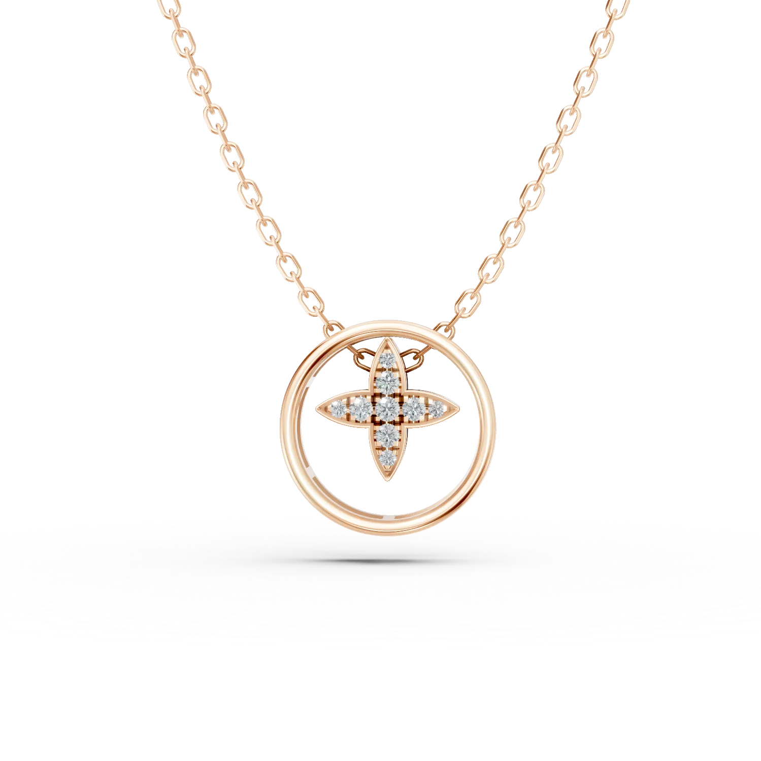 Lant cu pandantiv geometric din aur roz cu diamante de 0.04ct create in laborator