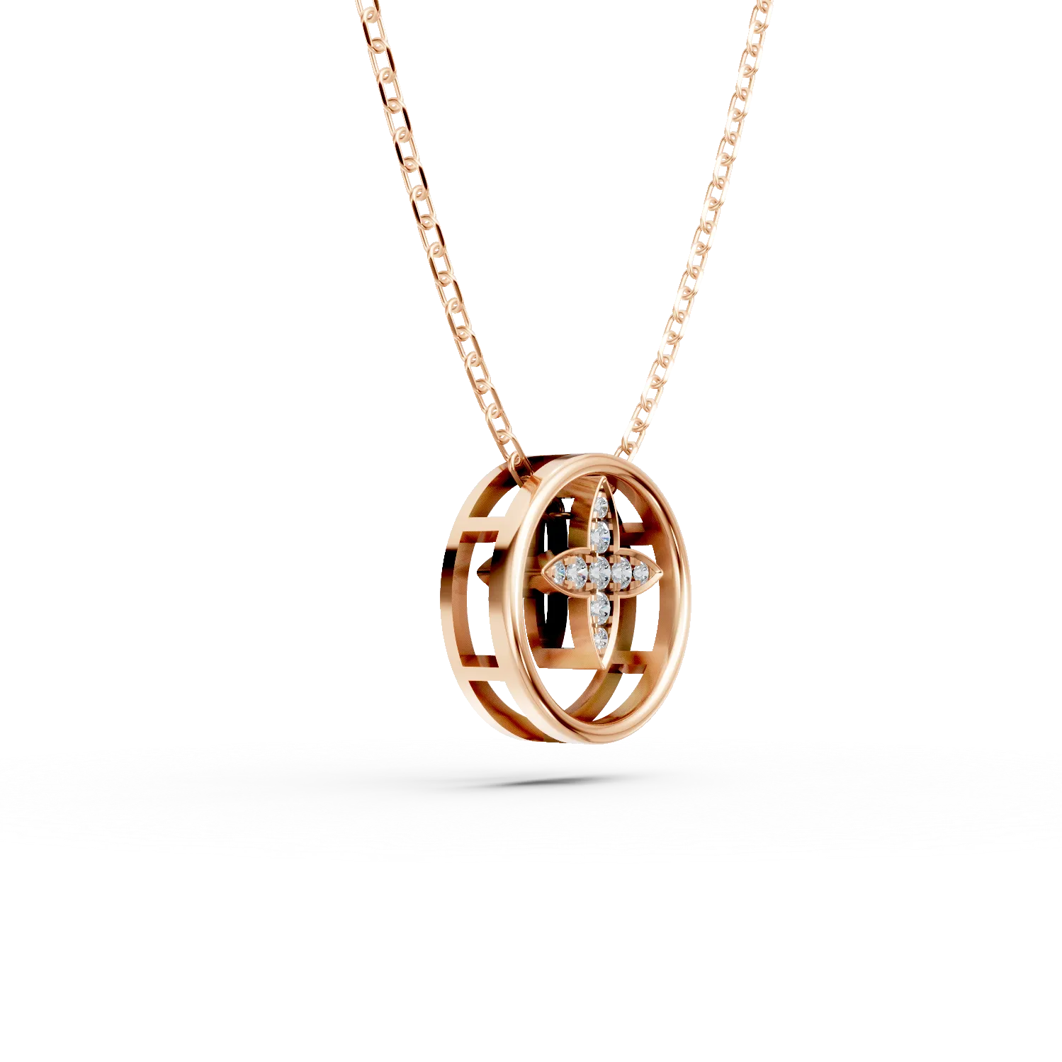 Lant cu pandantiv geometric din aur roz cu diamante de 0.04ct create in laborator