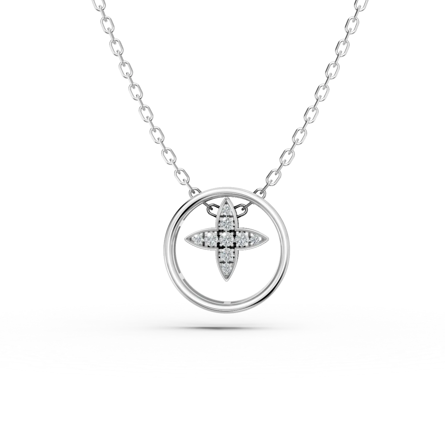 Lant cu pandantiv geometric din aur alb cu diamante de 0.04ct create in laborator