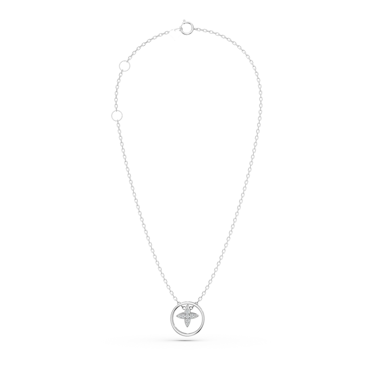 Lant cu pandantiv geometric din aur alb cu diamante de 0.04ct create in laborator