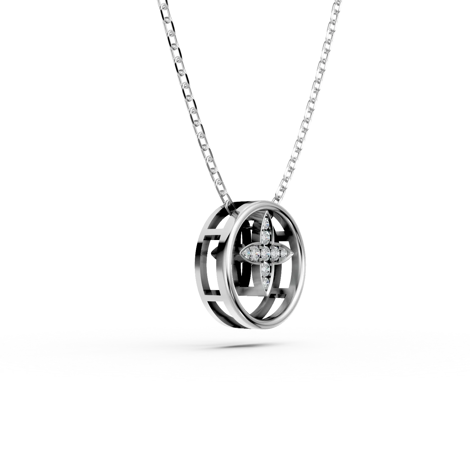 Lant cu pandantiv geometric din aur alb cu diamante de 0.04ct create in laborator
