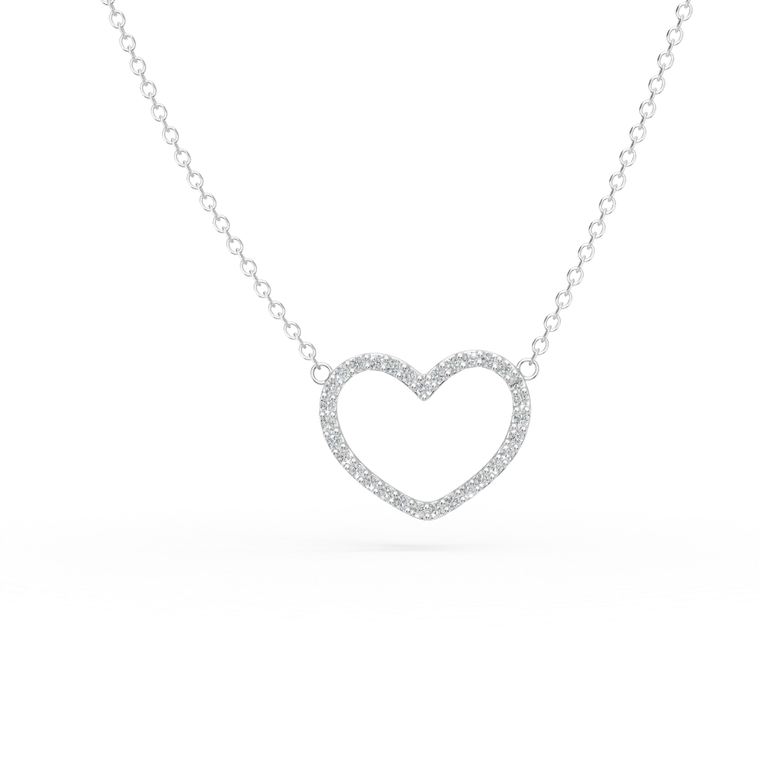 Lant cu pandantiv inimioara din aur alb cu zirconii