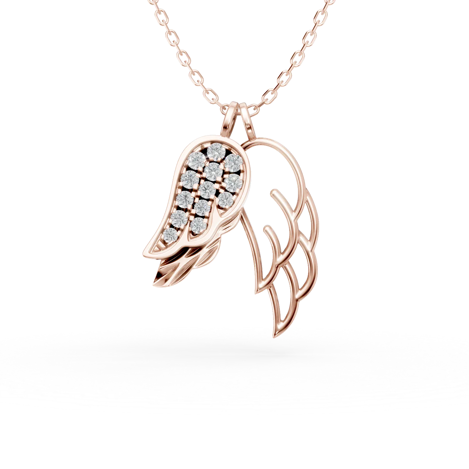 Lant cu pandantive aripi din aur roz cu diamante de 0.08ct create in laborator