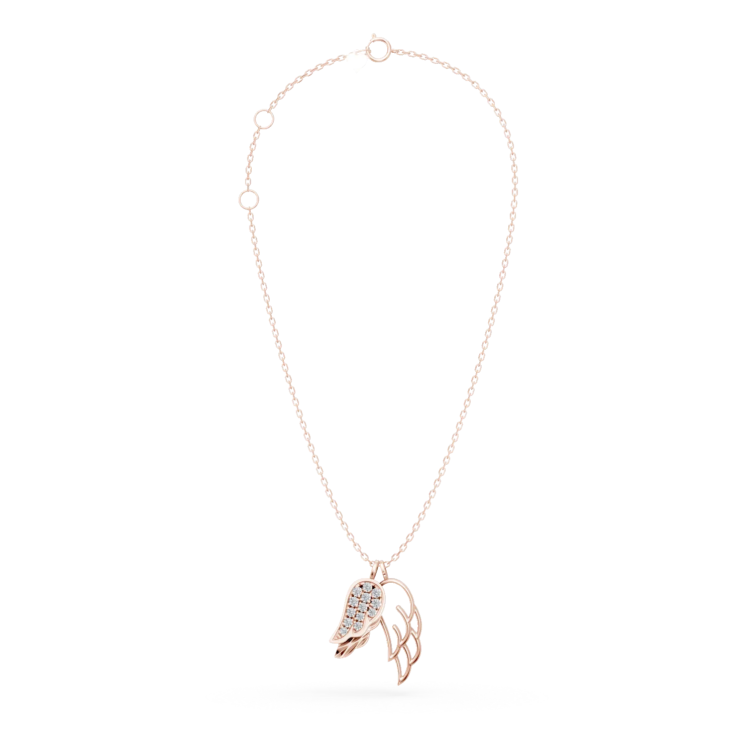 Lant cu pandantive aripi din aur roz cu diamante de 0.08ct create in laborator