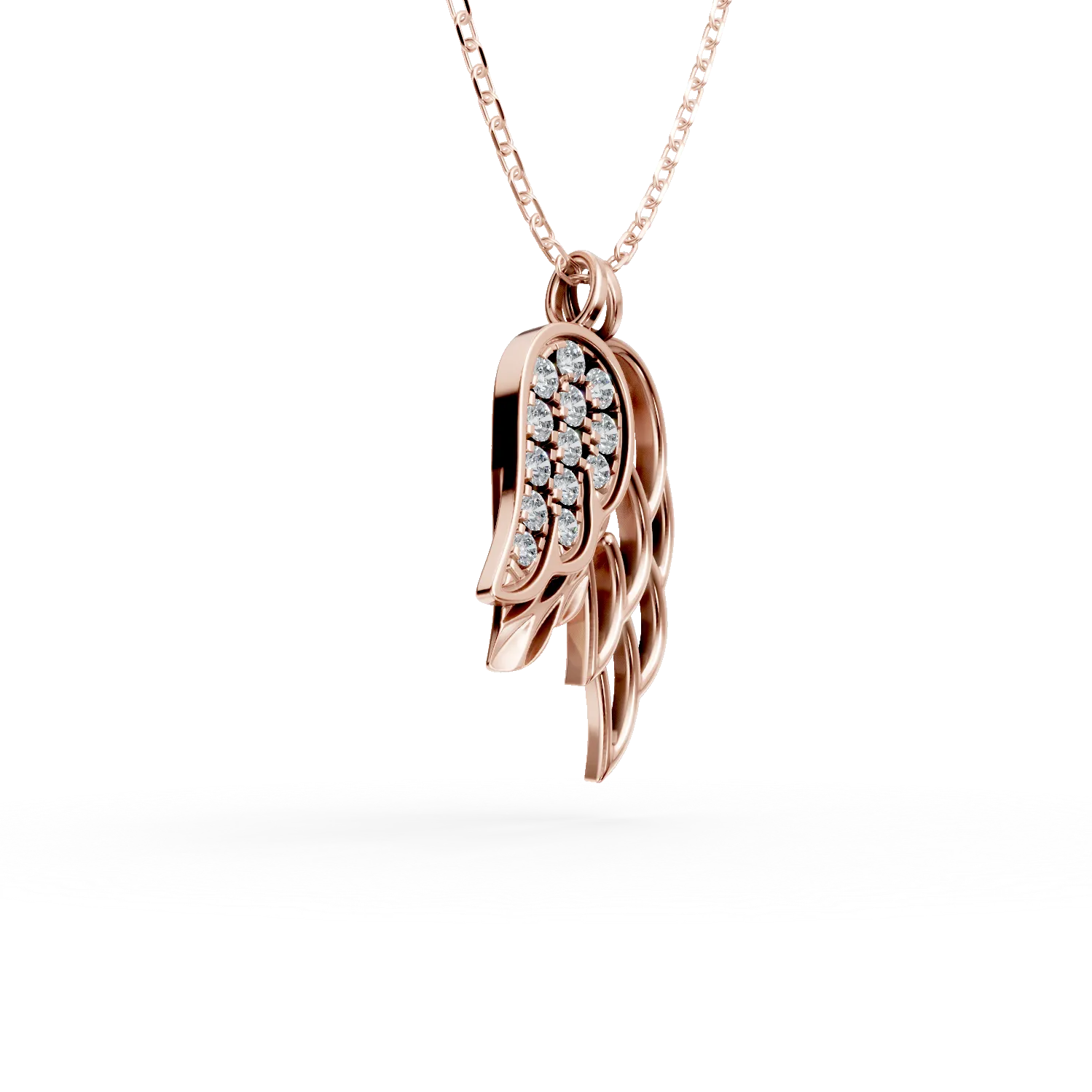 Lant cu pandantive aripi din aur roz cu diamante de 0.08ct create in laborator