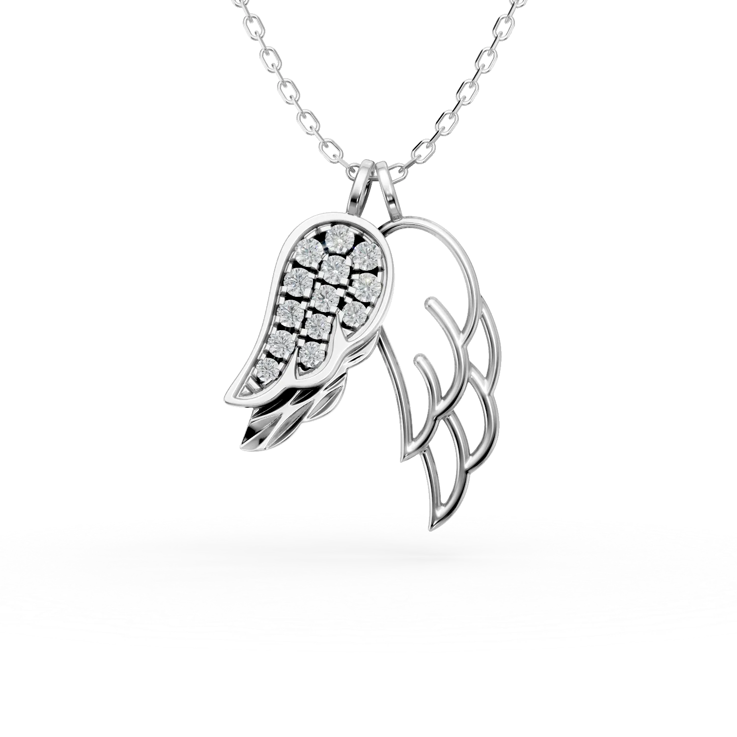 Lant cu pandantive aripi din aur alb cu diamante de 0.08ct create in laborator