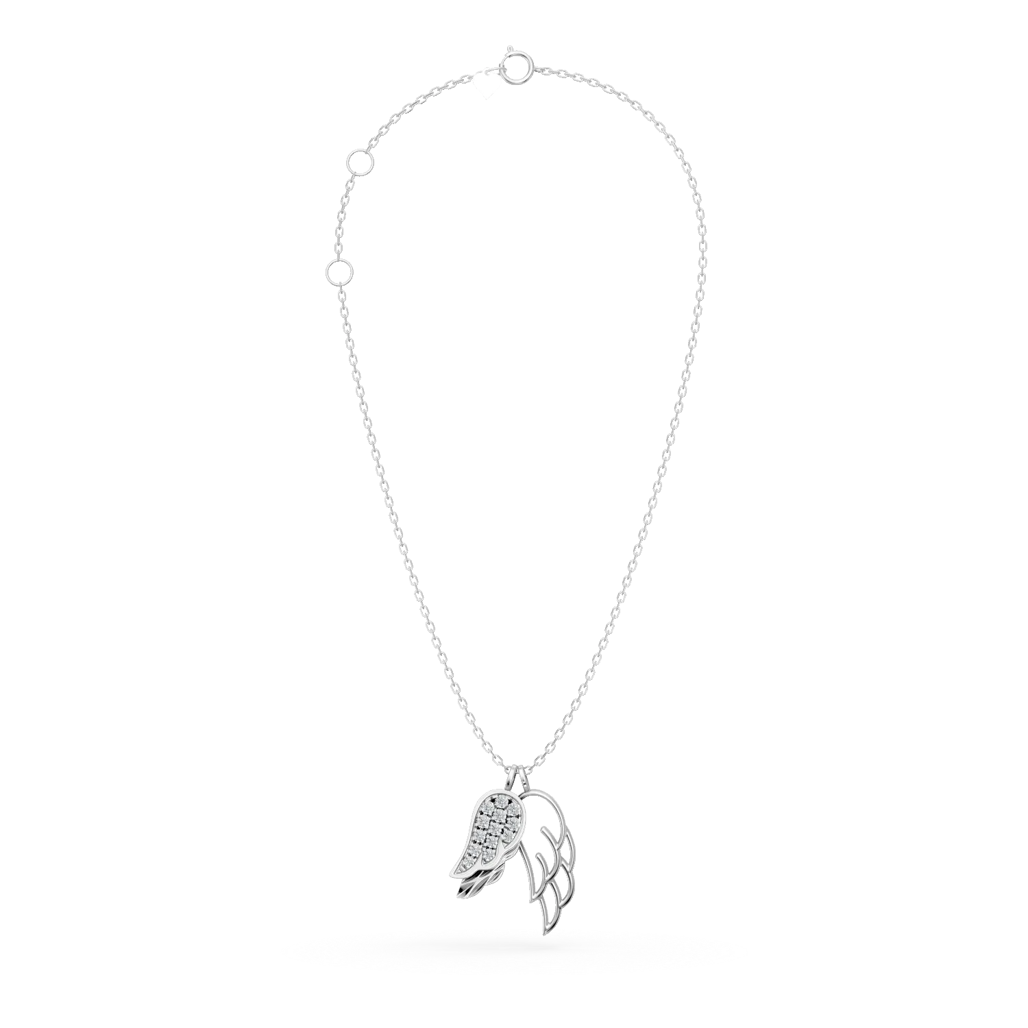 Lant cu pandantive aripi din aur alb cu diamante de 0.08ct create in laborator