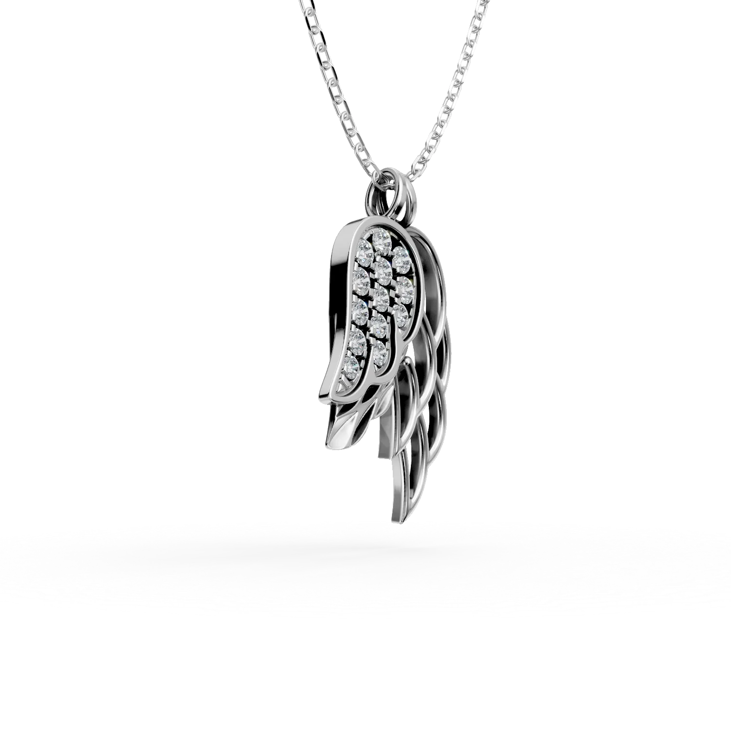 Lant cu pandantive aripi din aur alb cu diamante de 0.08ct create in laborator