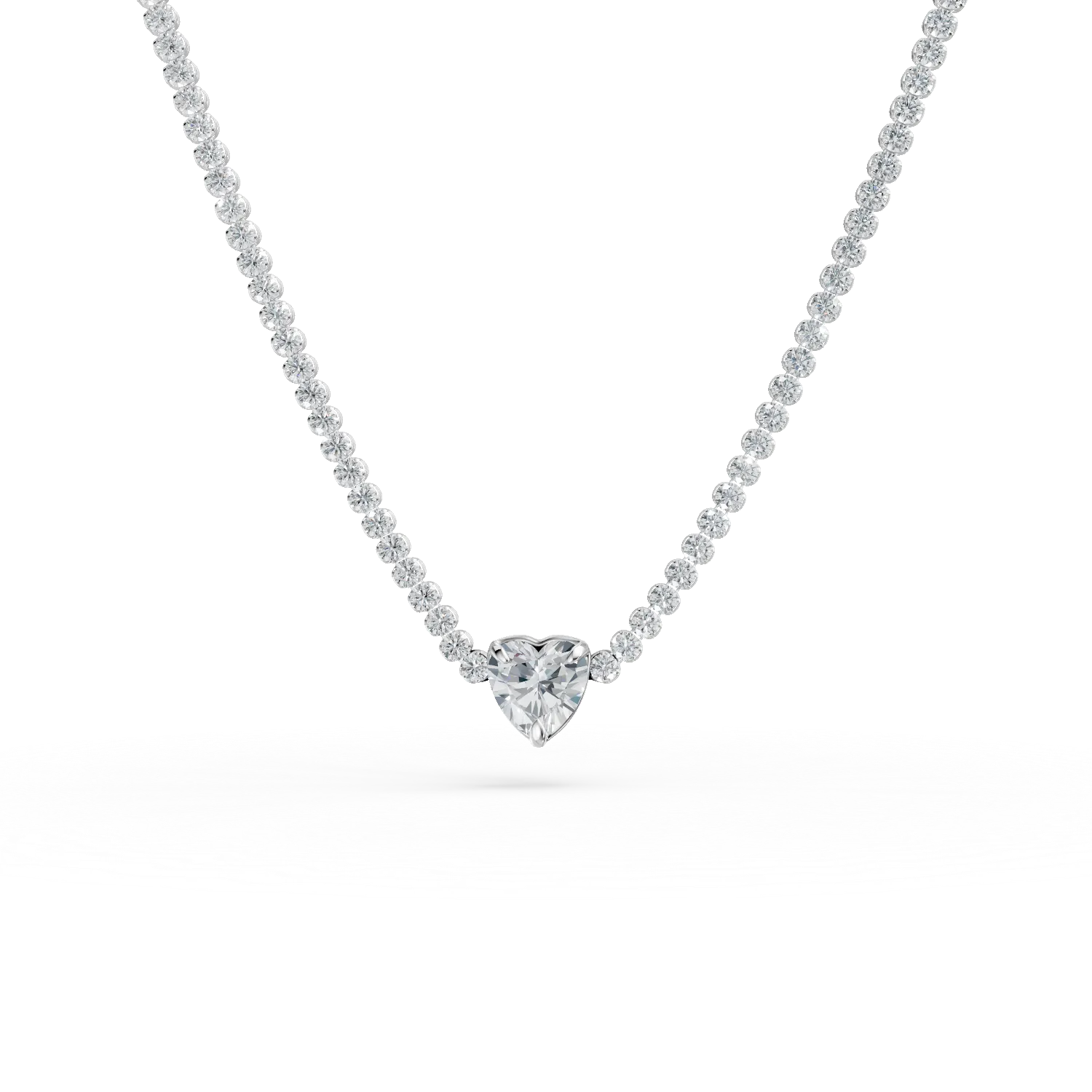 Colier tennis cu pandantiv inimioara din aur alb cu zirconii