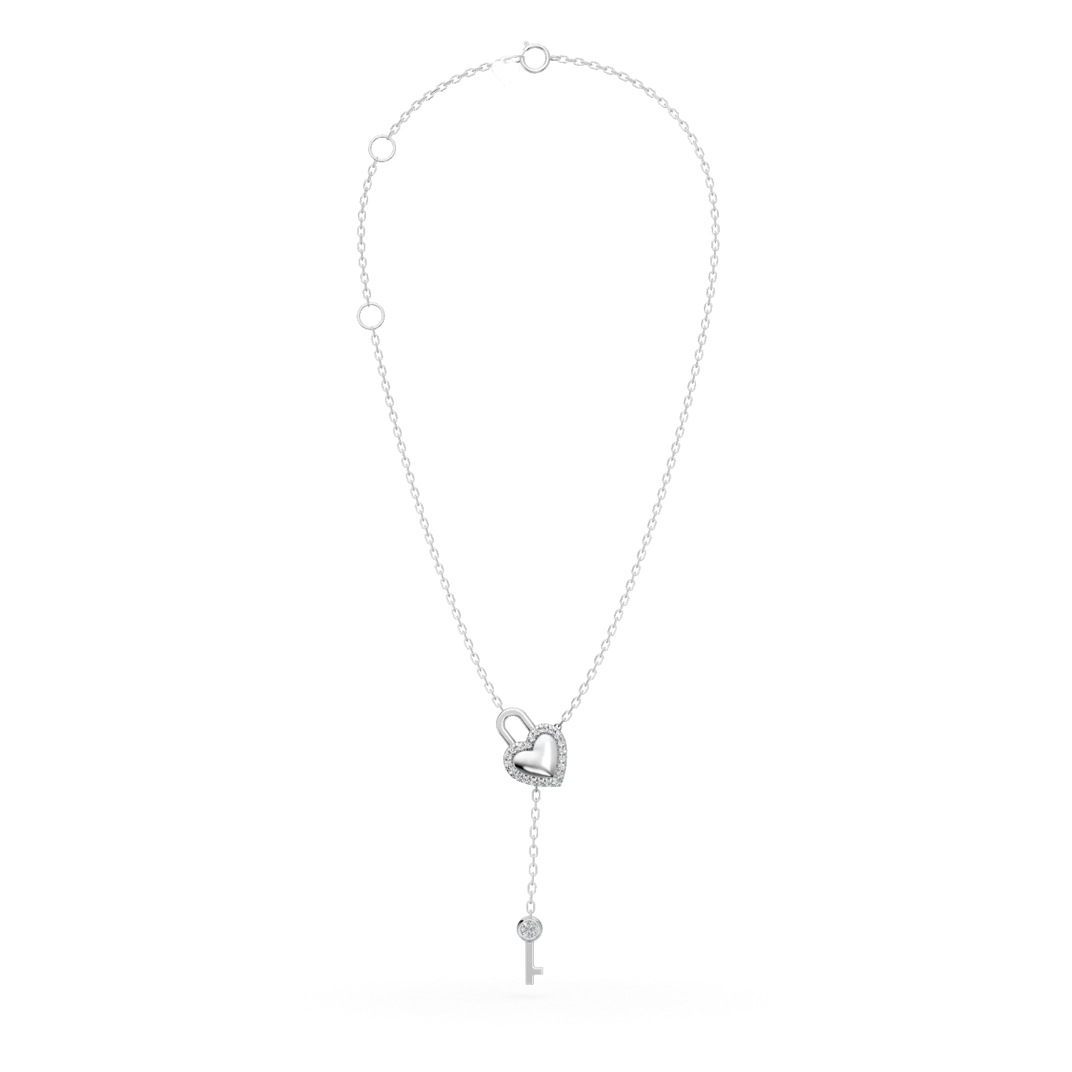 Lant cu pandantiv lacat si cheita din aur alb cu diamante de 0.1ct create in laborator