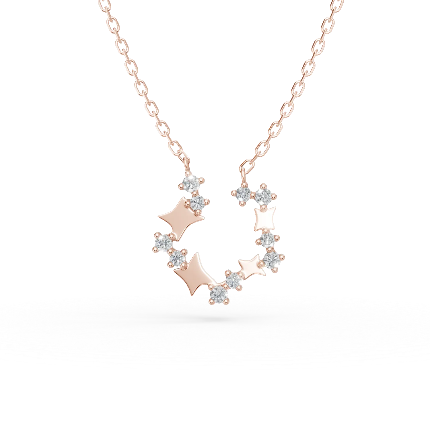 Lant cu pandantiv stelute din aur roz cu diamante de 0.1ct create in laborator