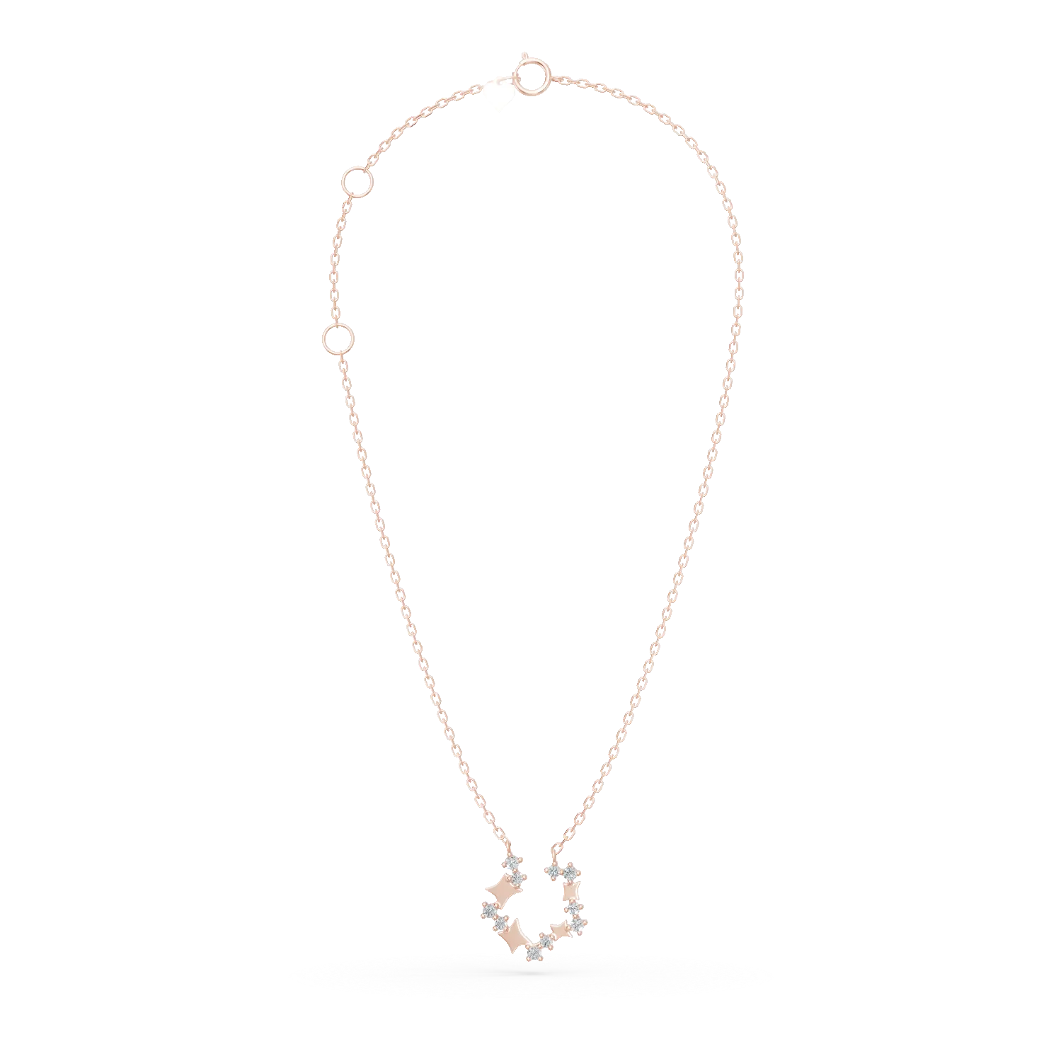 Lant cu pandantiv stelute din aur roz cu diamante de 0.1ct create in laborator