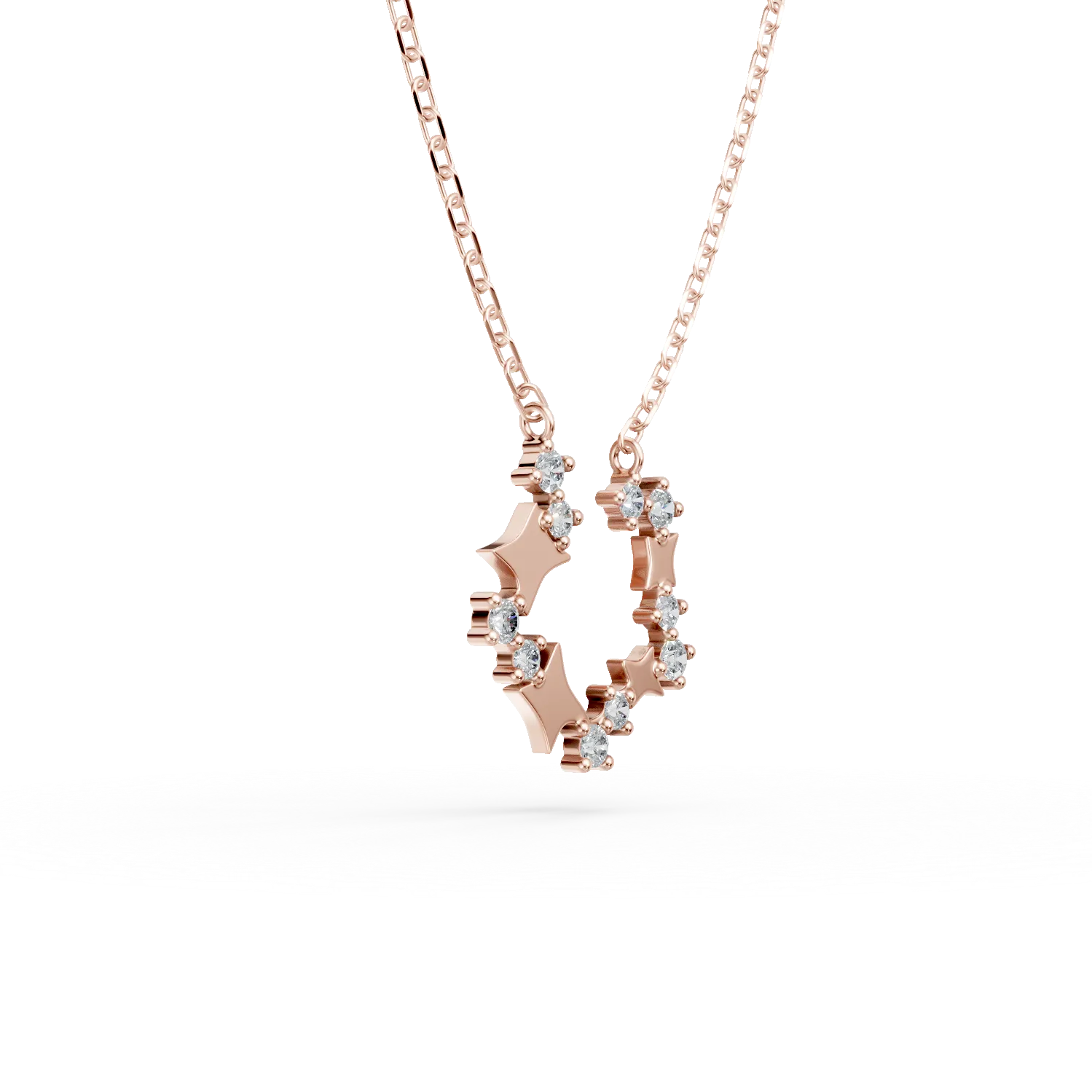 Lant cu pandantiv stelute din aur roz cu diamante de 0.1ct create in laborator