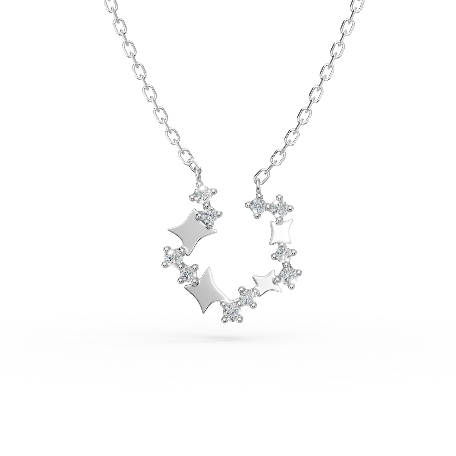 Lant cu pandantiv stelute din aur alb cu diamante de 0.1ct create in laborator