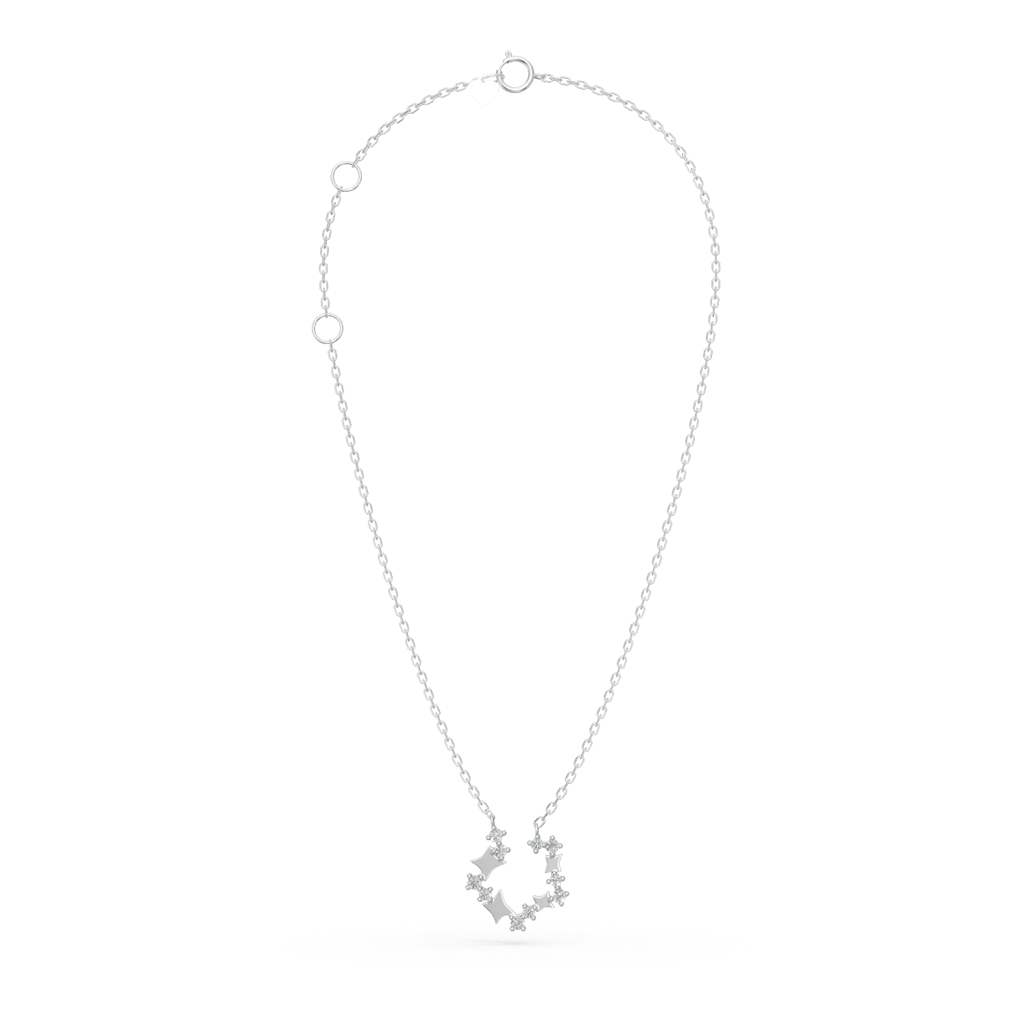 Lant cu pandantiv stelute din aur alb cu diamante de 0.1ct create in laborator