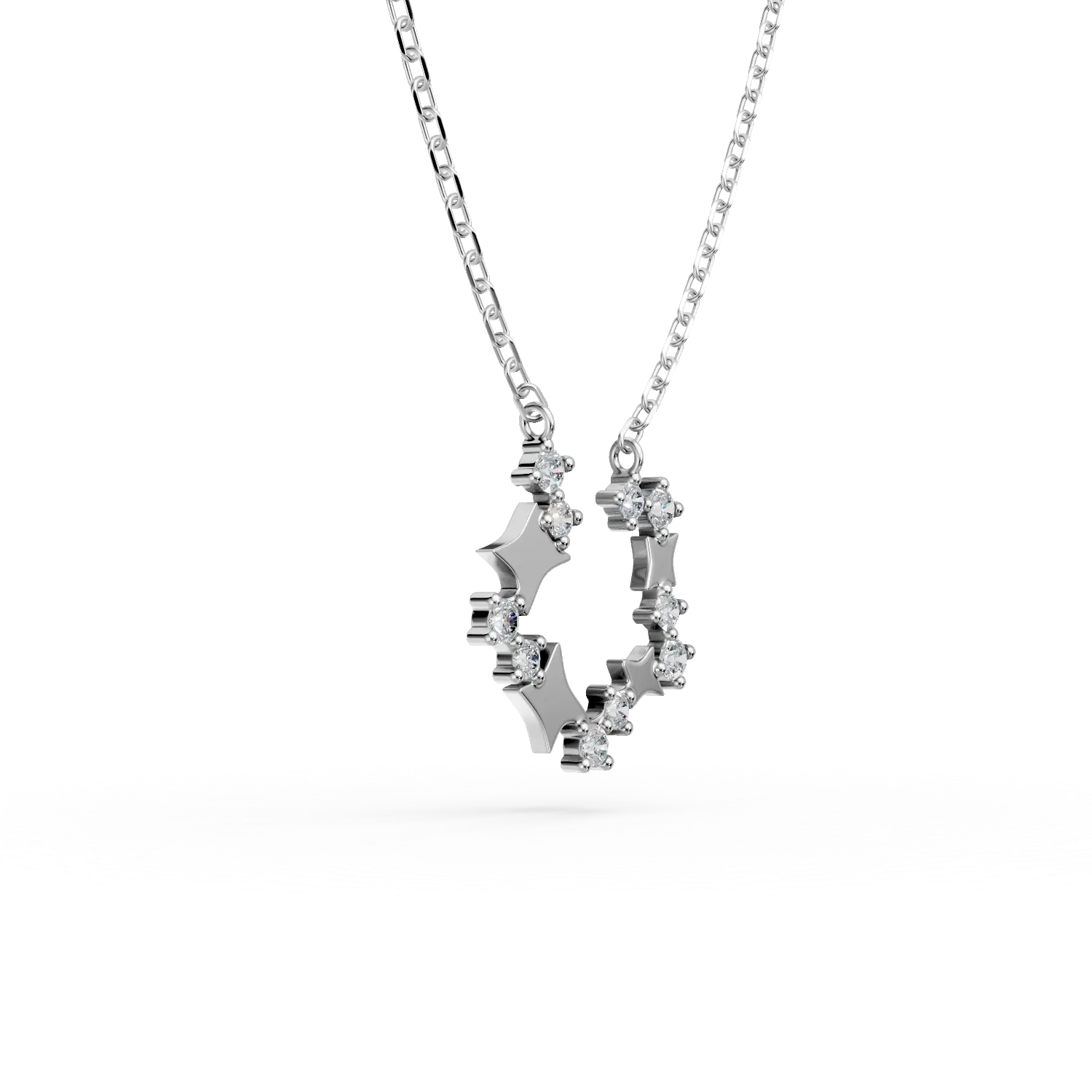 Lant cu pandantiv stelute din aur alb cu diamante de 0.1ct create in laborator