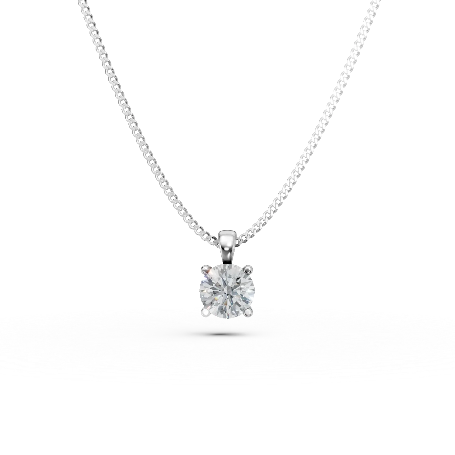 Lant cu pandantiv din aur alb cu diamant solitaire de 0.3ct creat in laborator