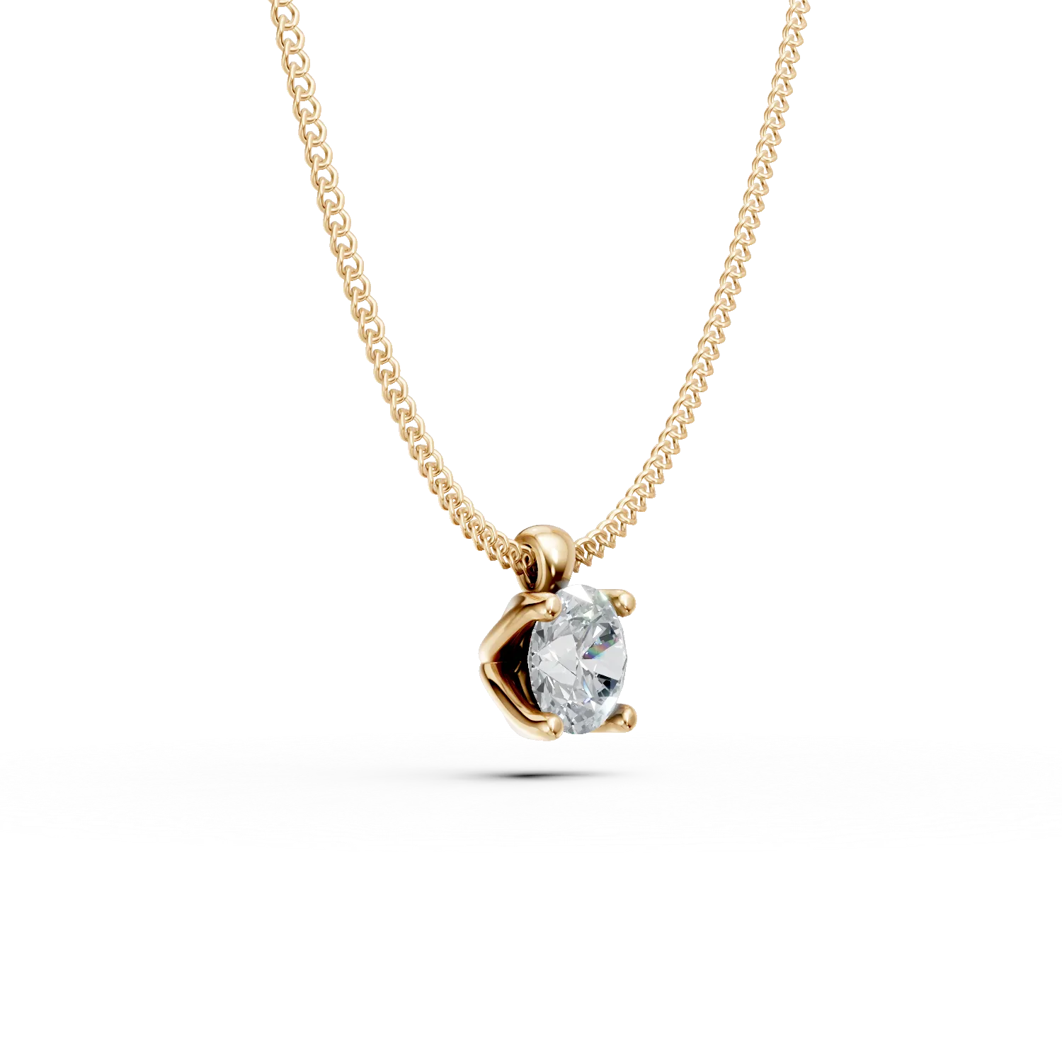 Lant cu pandantiv din aur galben cu diamant solitaire de 0.3ct creat in laborator
