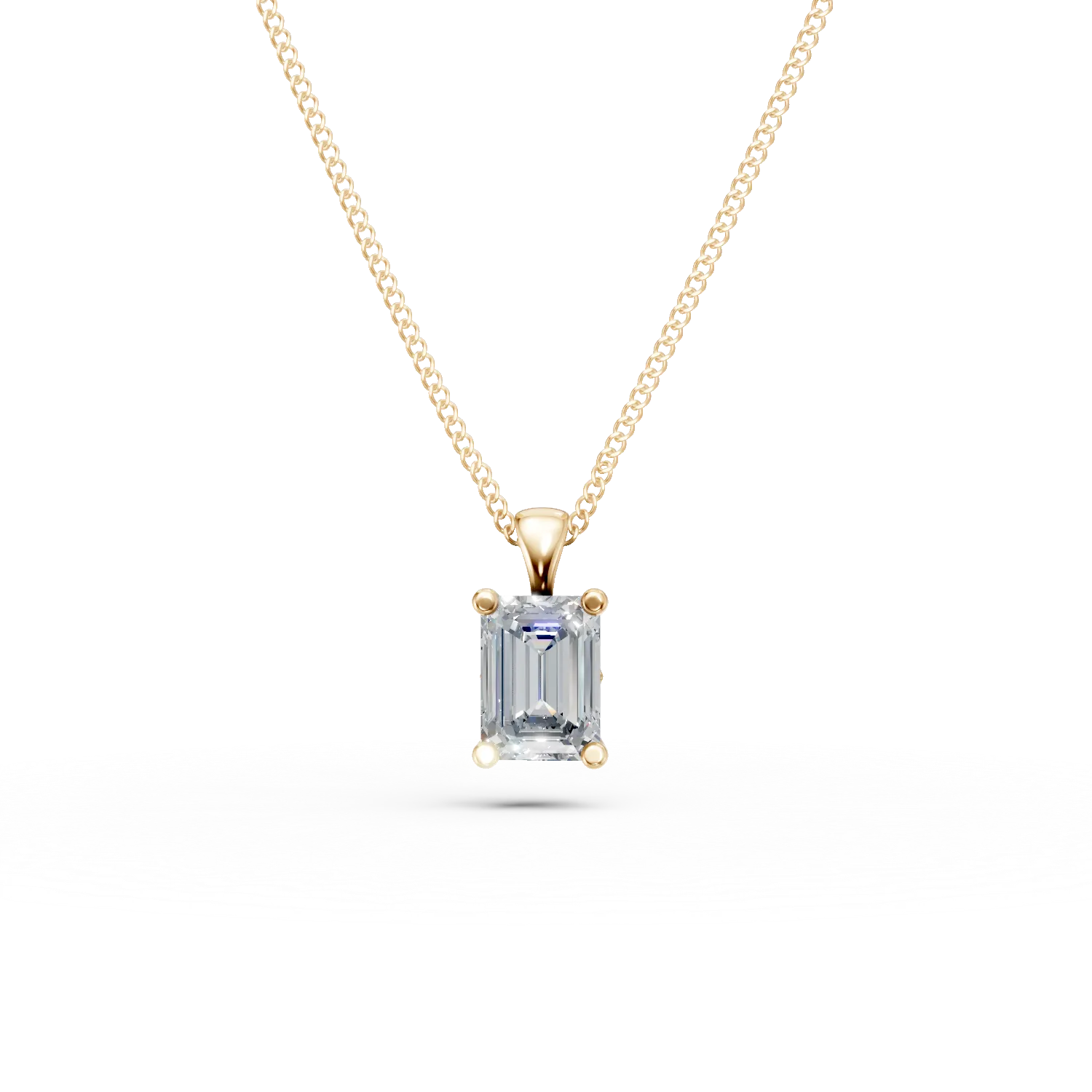 Lant din aur galben cu pandantiv cu diamant solitaire de 0.2ct creat in laborator taietura emerald