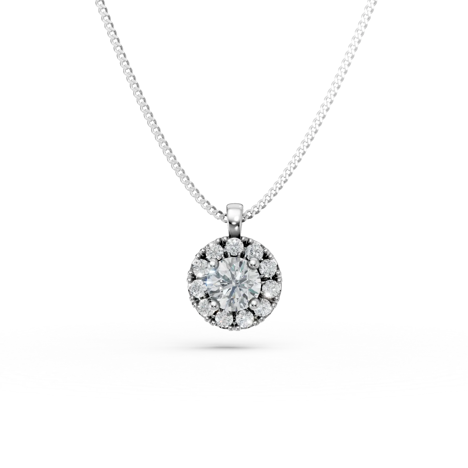 Lant cu pandantiv cerc din aur alb cu diamante de 0.3ct create in laborator