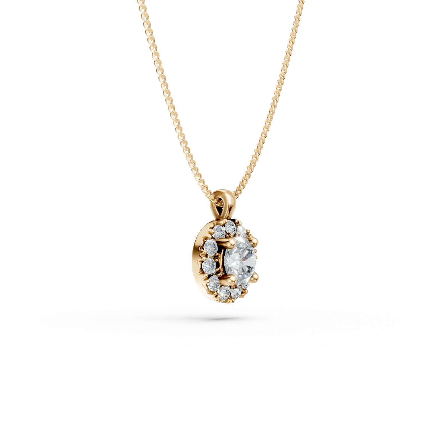 Lant cu pandantiv cerc din aur galben cu diamante de 0.3ct create in laborator