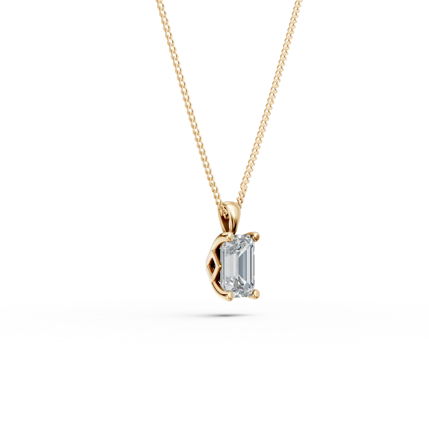 Lant din aur galben cu pandantiv cu diamant solitaire de 0.3ct creat in laborator taietura emerald