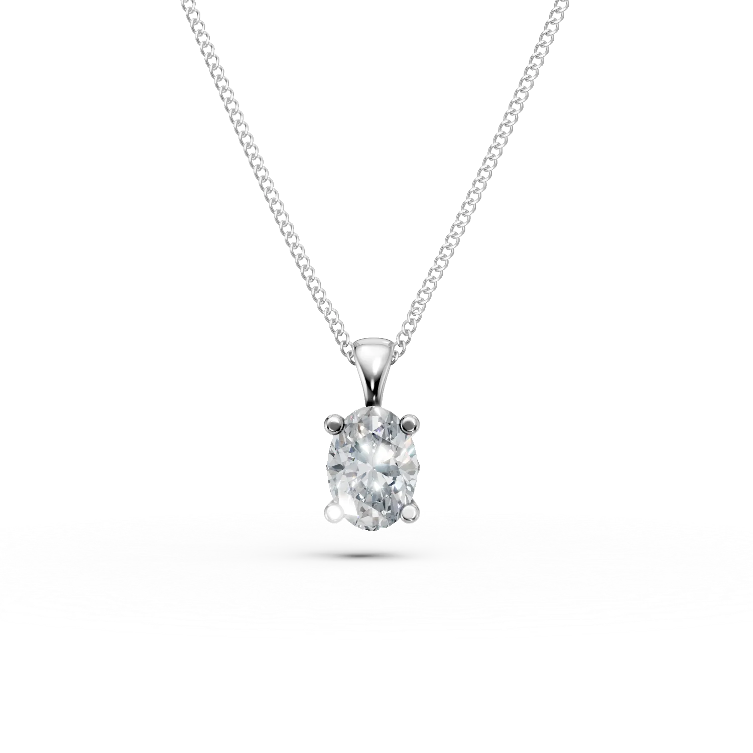 Lant cu pandantiv din aur alb cu diamant solitaire de 0.3ct creat in laborator