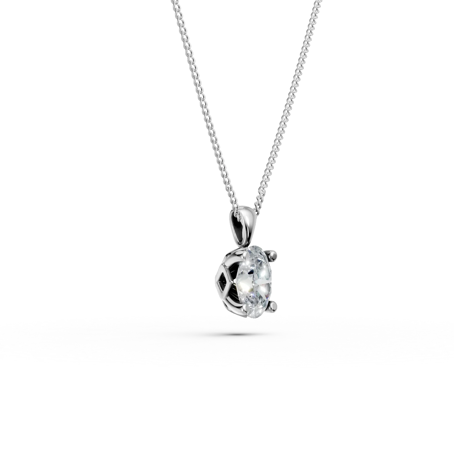 Lant cu pandantiv din aur alb cu diamant solitaire de 0.3ct creat in laborator