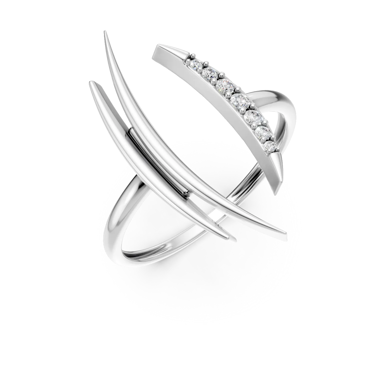 Inel geometric din aur alb cu diamante de 0.05ct create in laborator