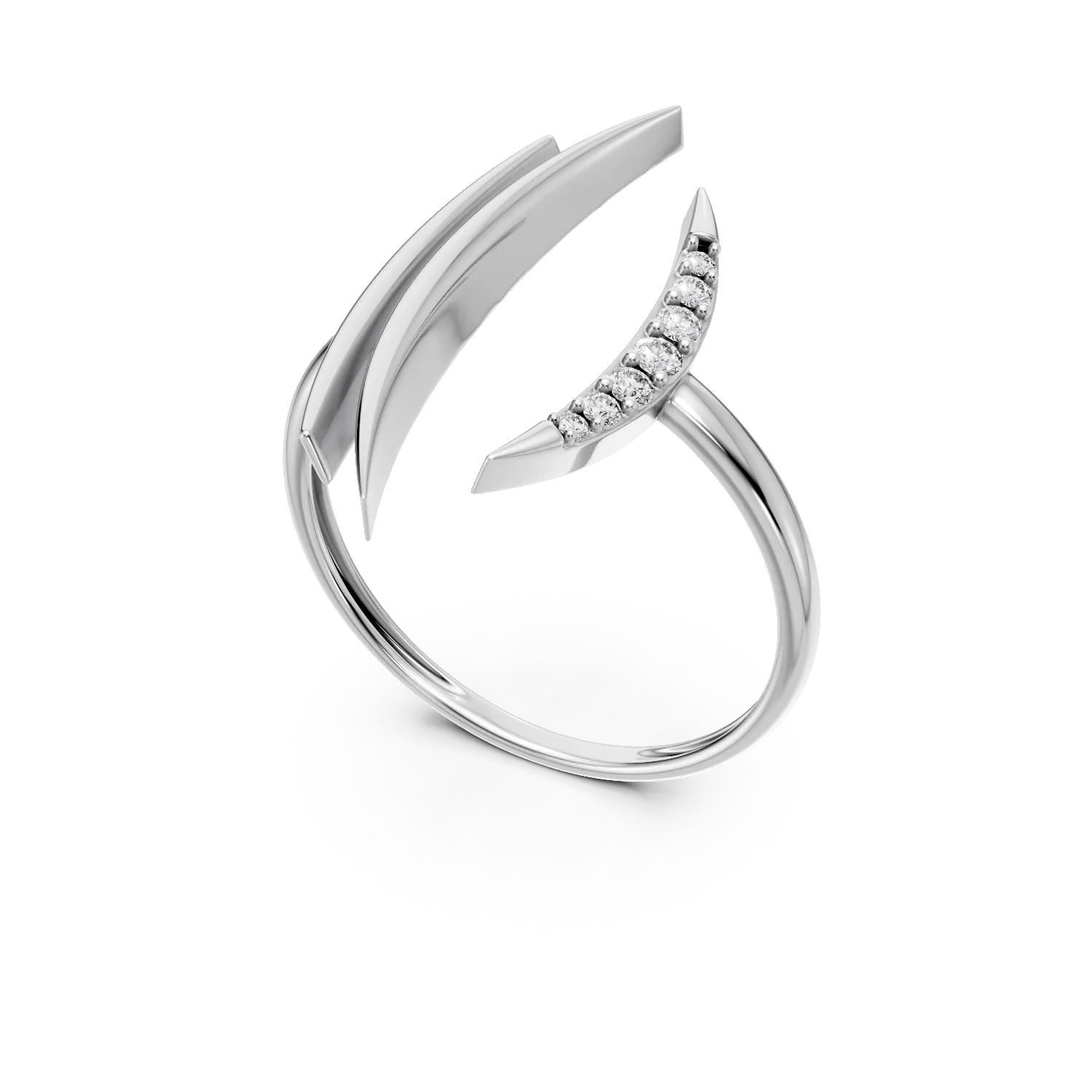 Inel geometric din aur alb cu diamante de 0.05ct create in laborator