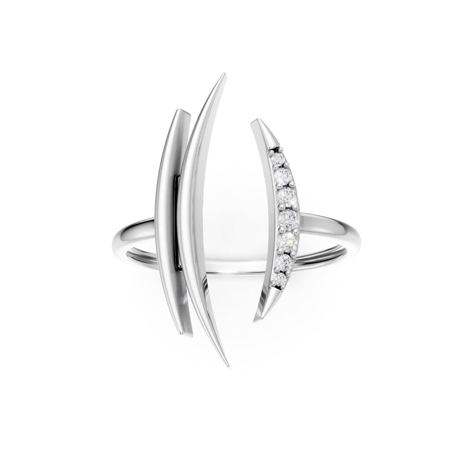 Inel geometric din aur alb cu diamante de 0.05ct create in laborator