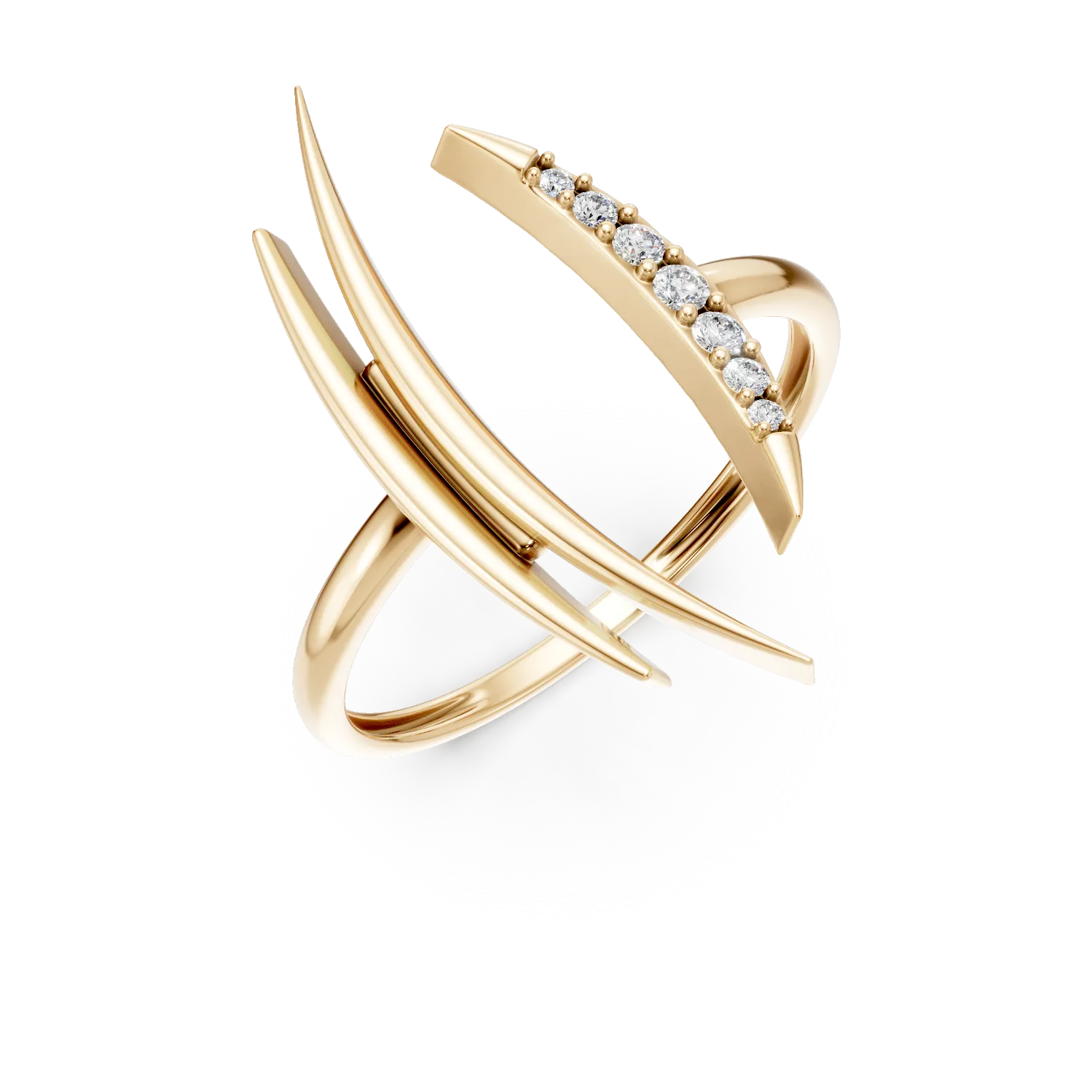 Inel geometric din aur galben cu diamante de 0.05ct create in laborator